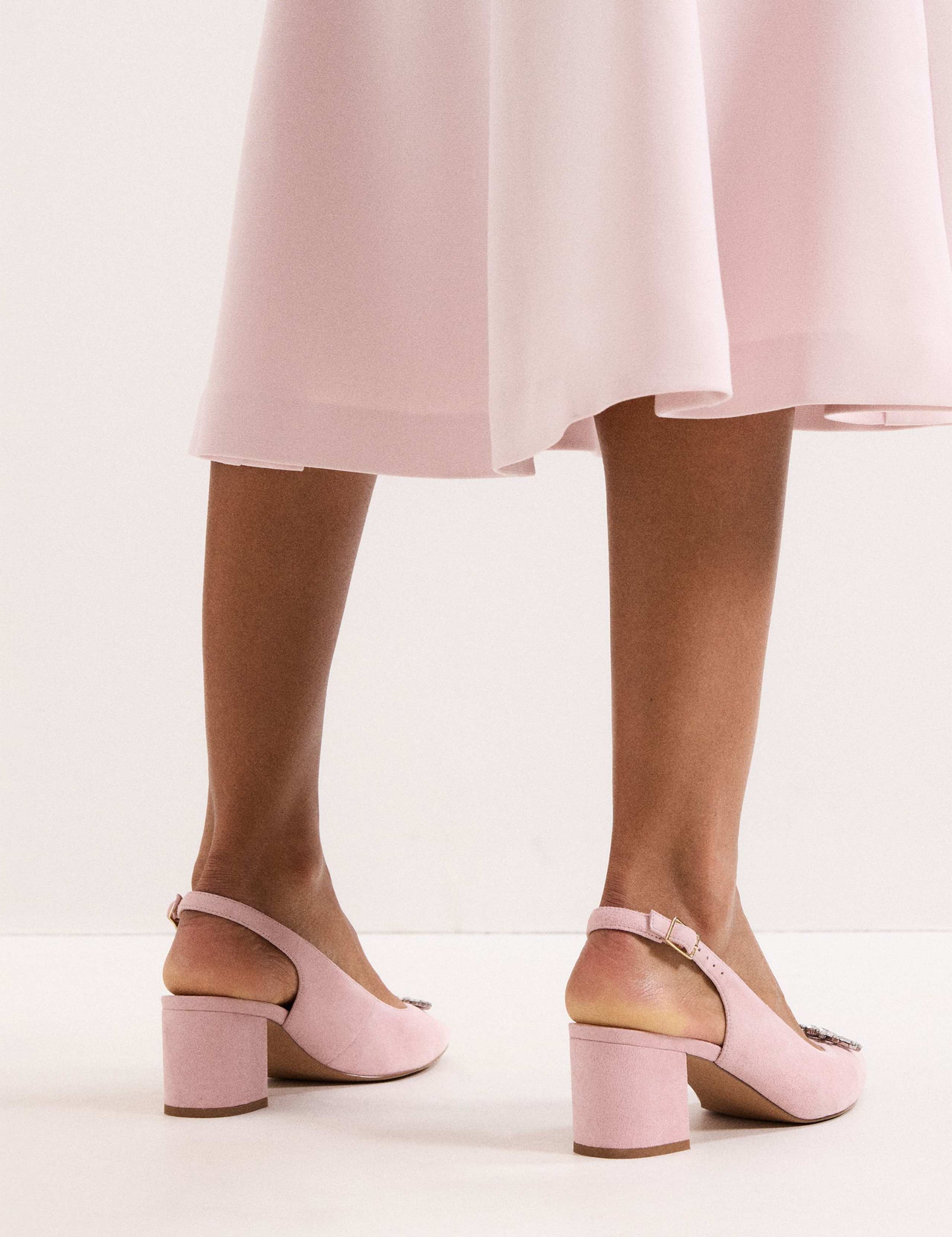 Suede Sparkle Block Heel Slingback Shoes 5 of 9