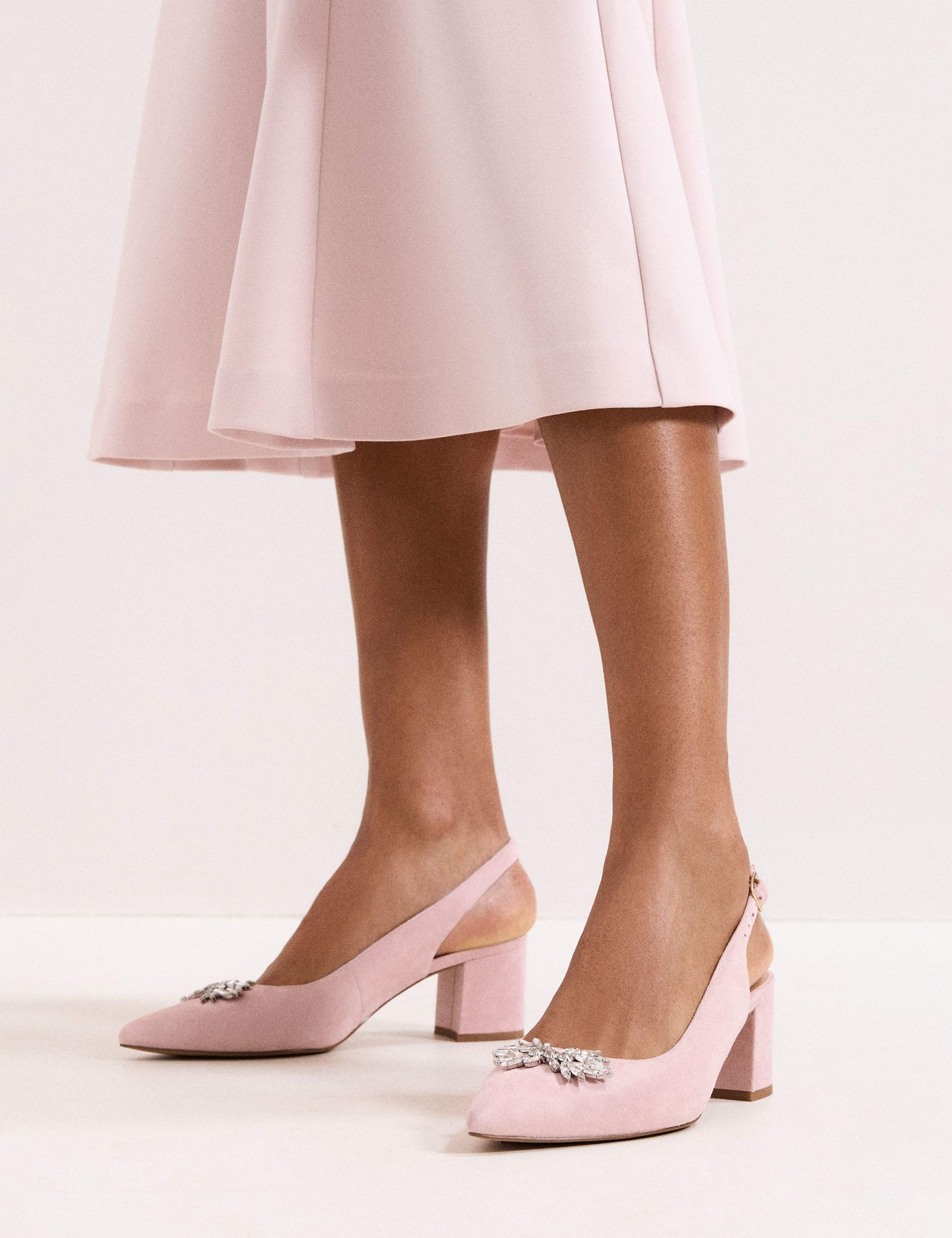 Suede Sparkle Block Heel Slingback Shoes 8 of 9