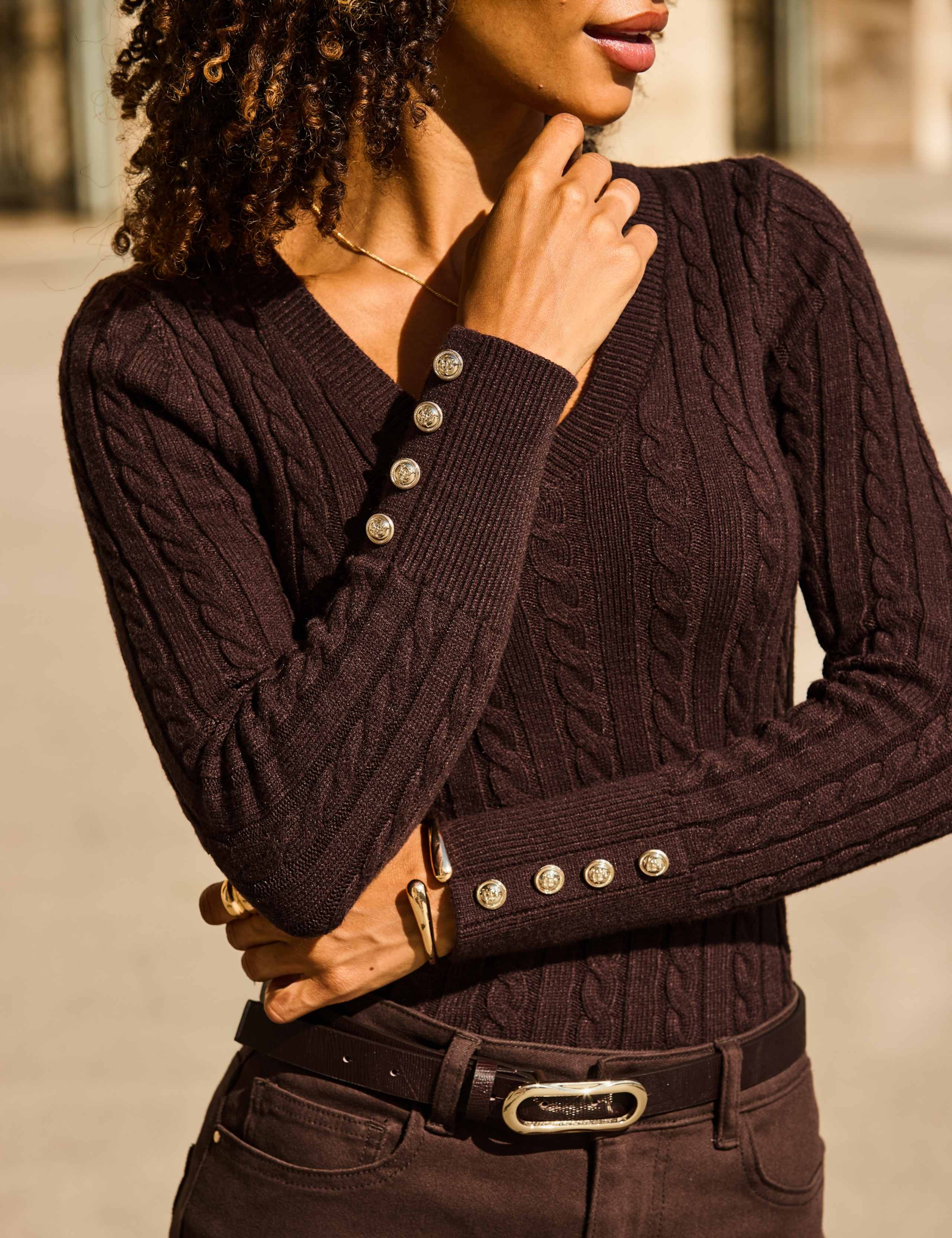 Cable Knit V Neck Jumper 5 of 6
