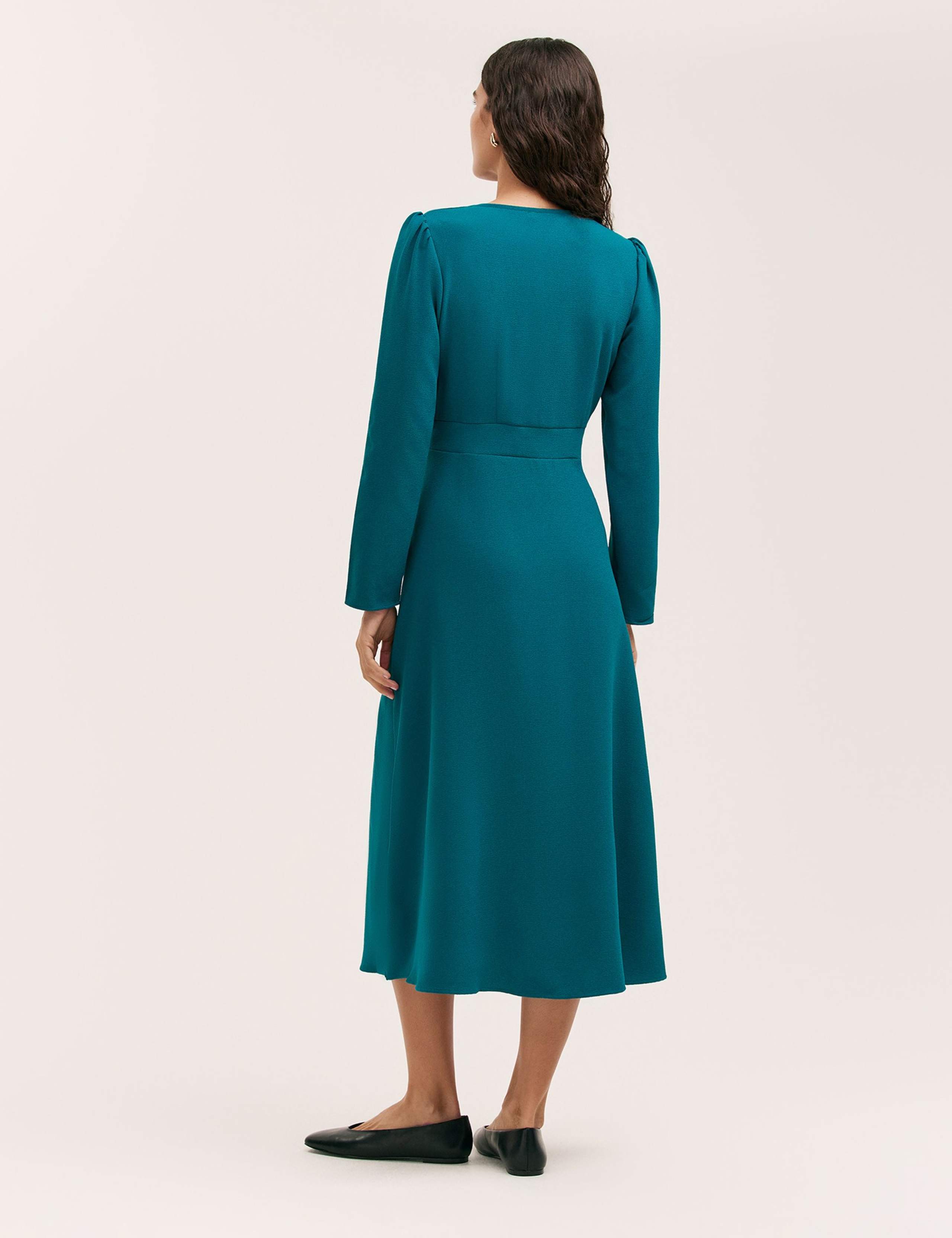 Crepe V-Neck Midi Waisted Dress 2 of 4