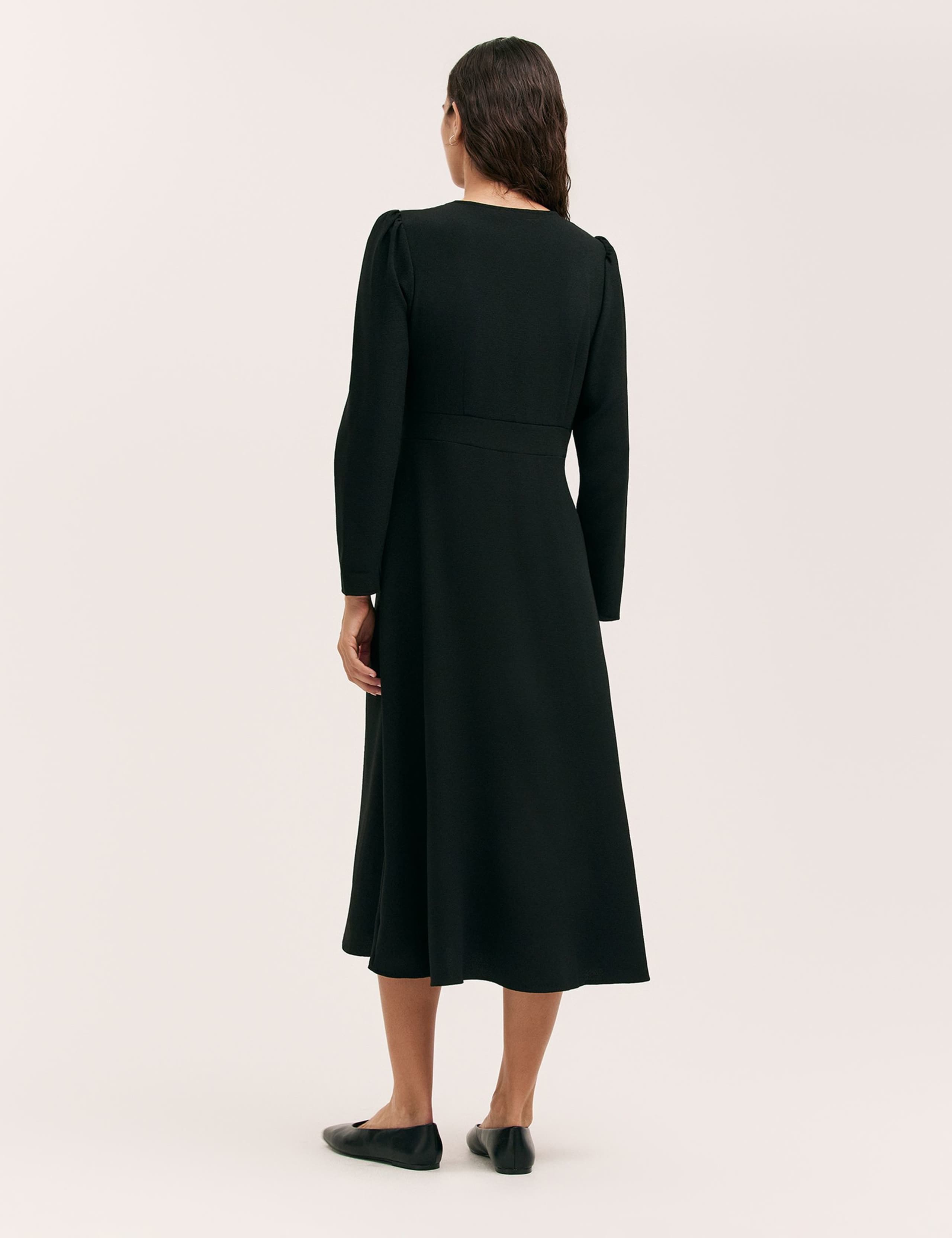 Crepe V-Neck Midi Waisted Dress 2 of 4