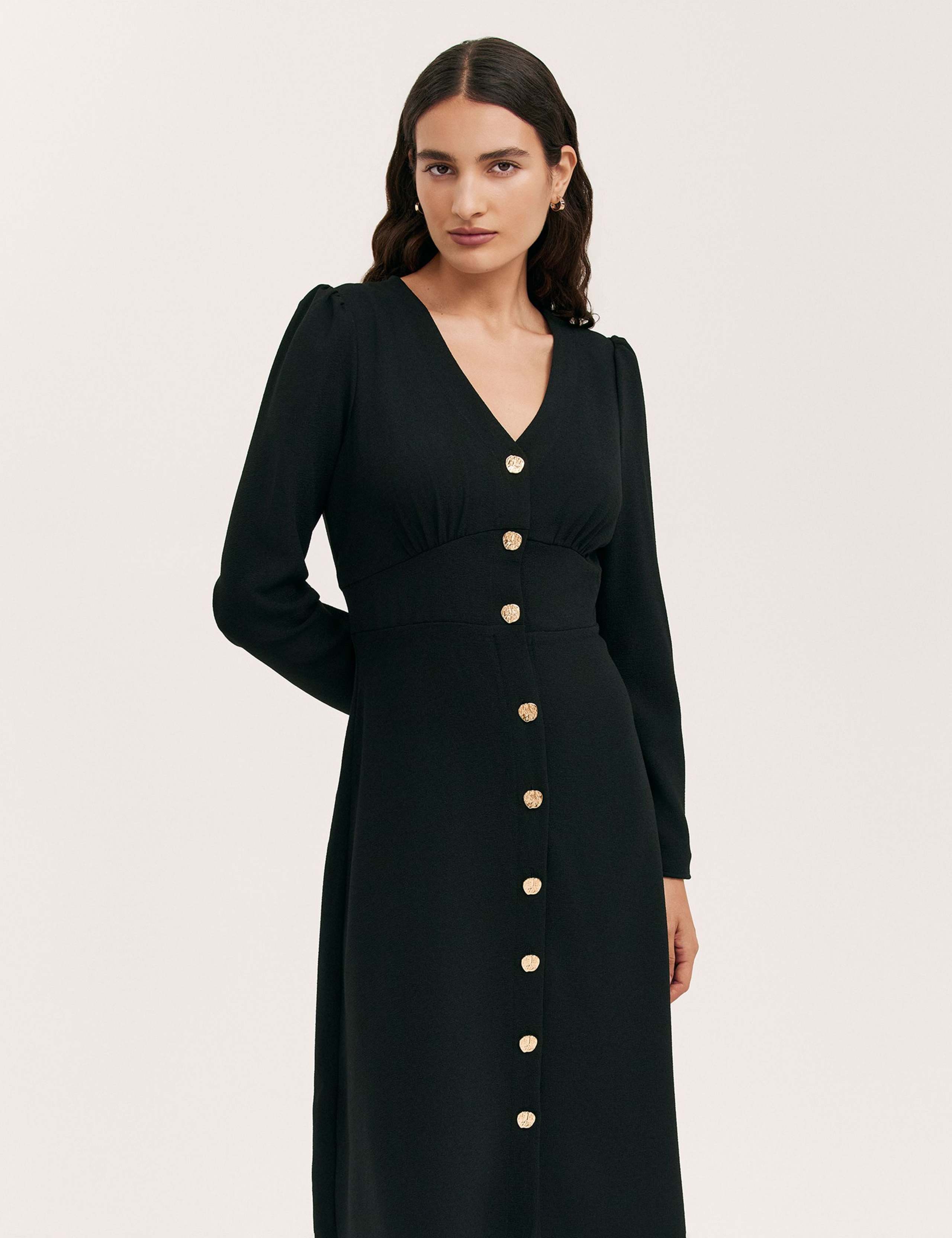 Crepe V-Neck Midi Waisted Dress 3 of 4