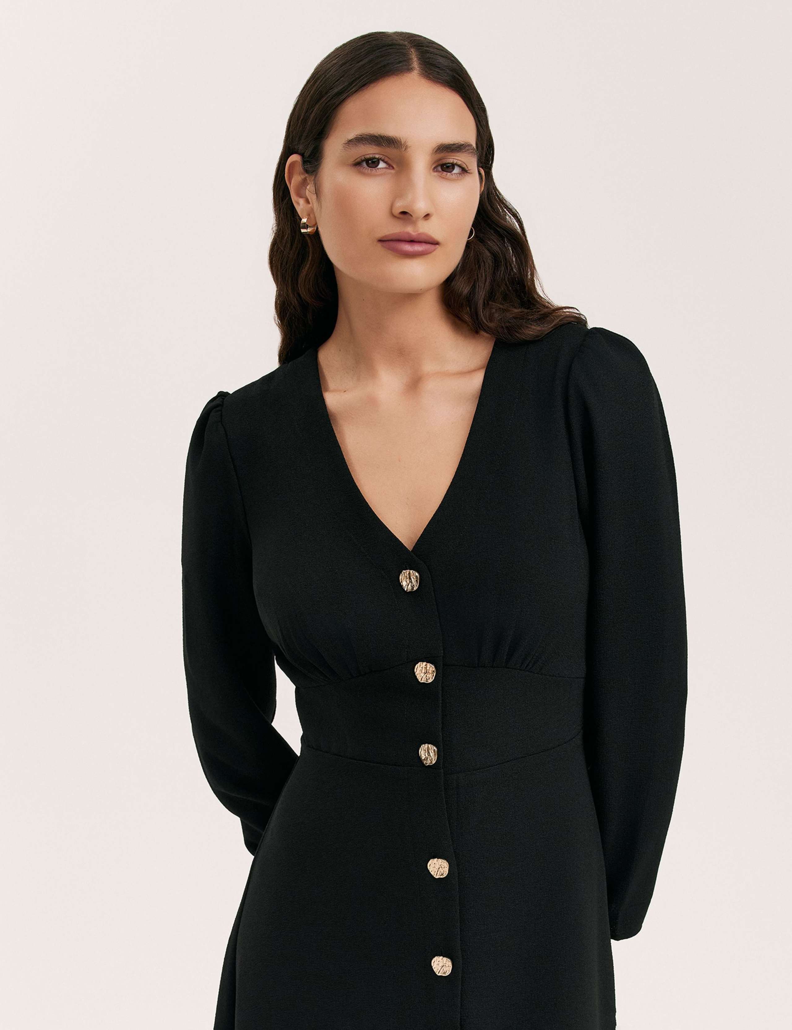 Crepe V-Neck Midi Waisted Dress 4 of 4