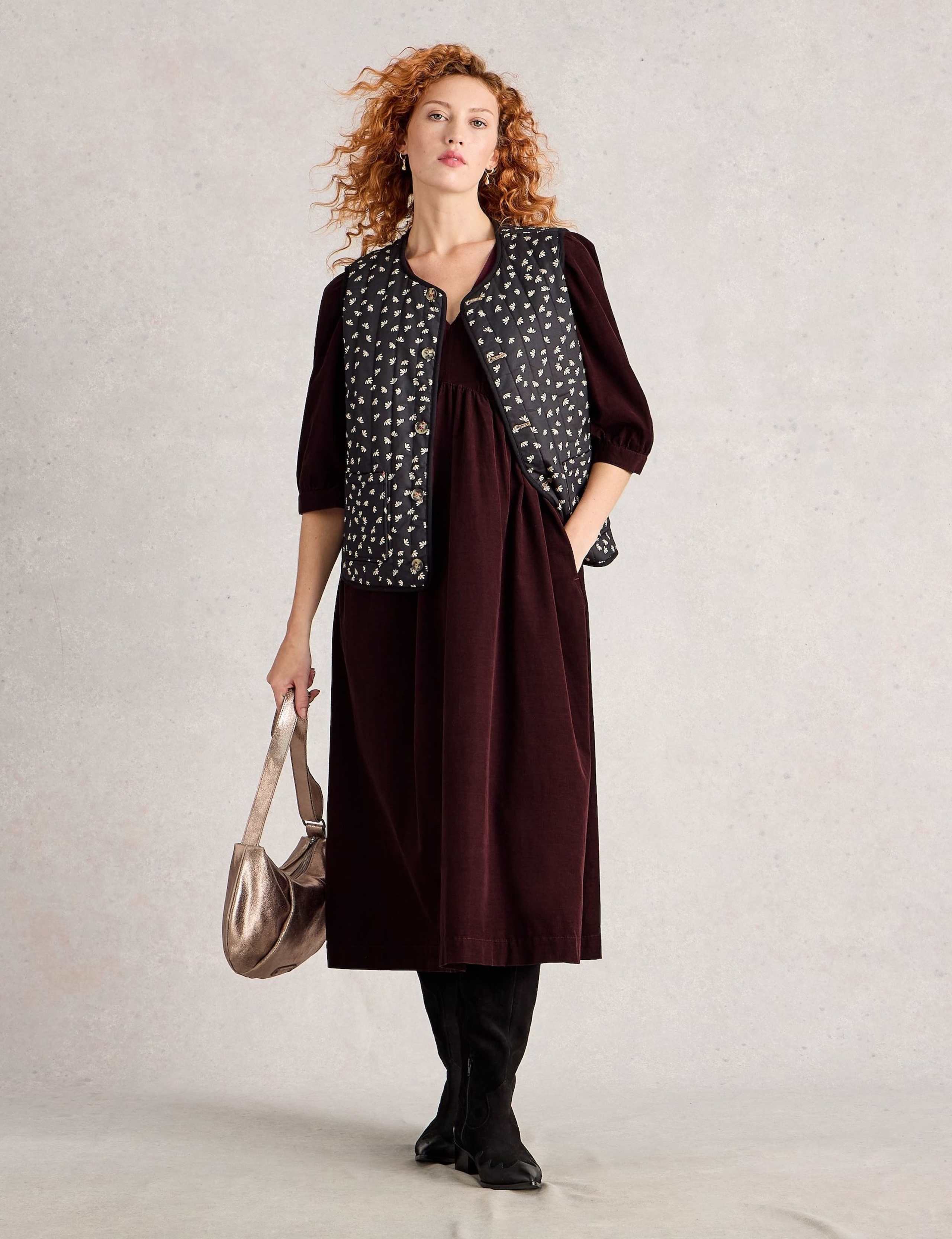 Cord V-Neck Midi Waisted Dress 5 of 6