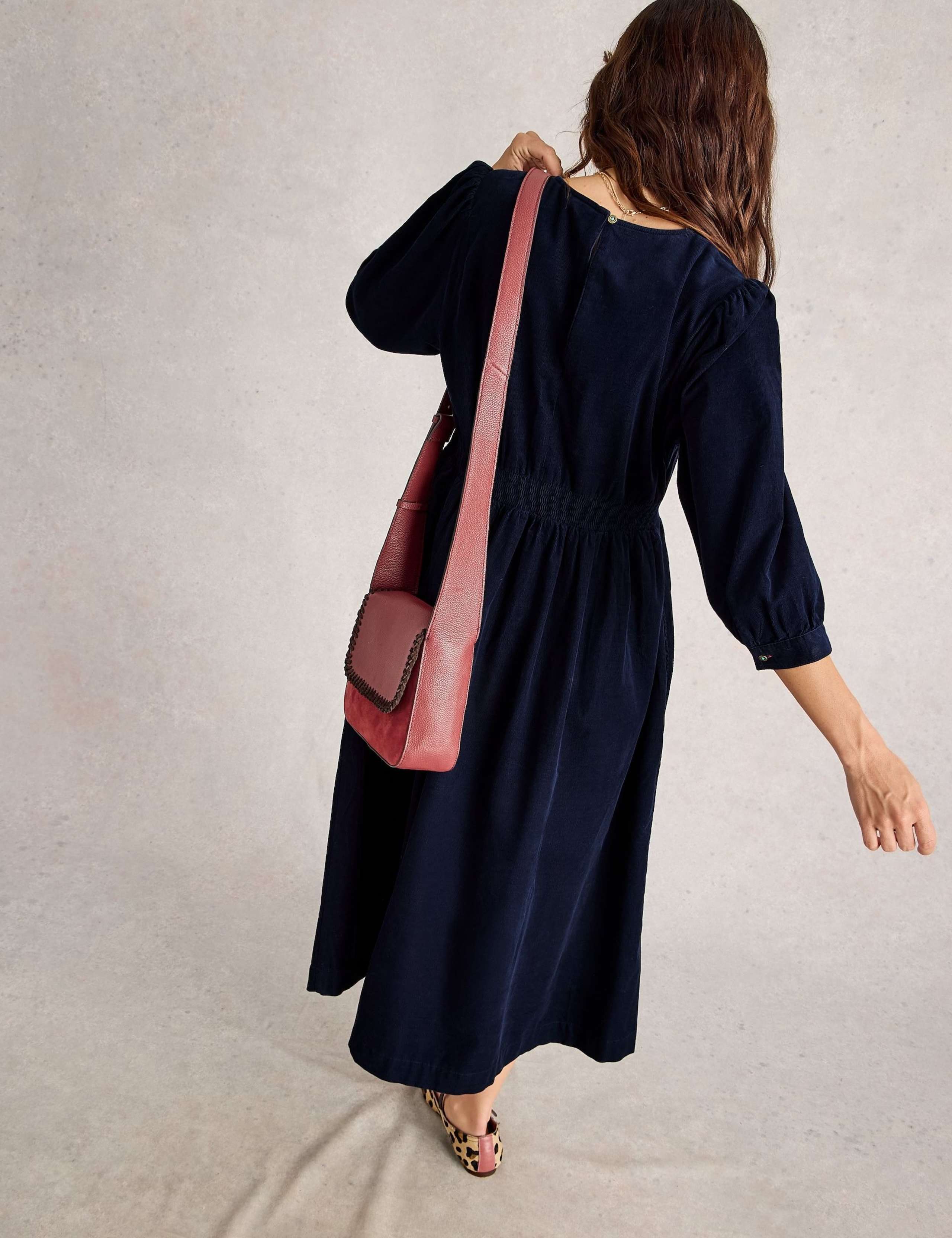 Cord V-Neck Midi Waisted Dress 4 of 6