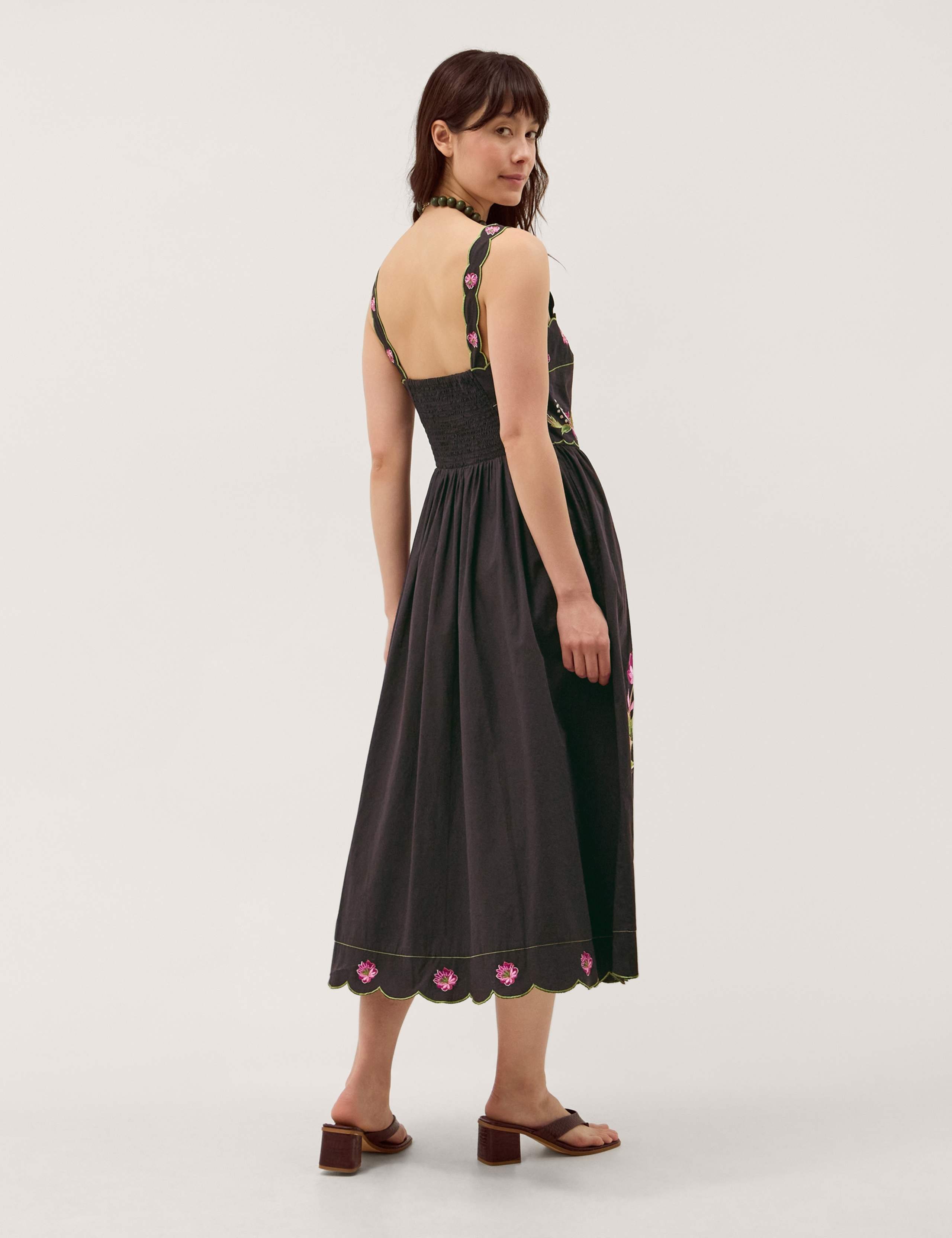Pure Cotton Floral Embroidered Midi Dress 4 of 5