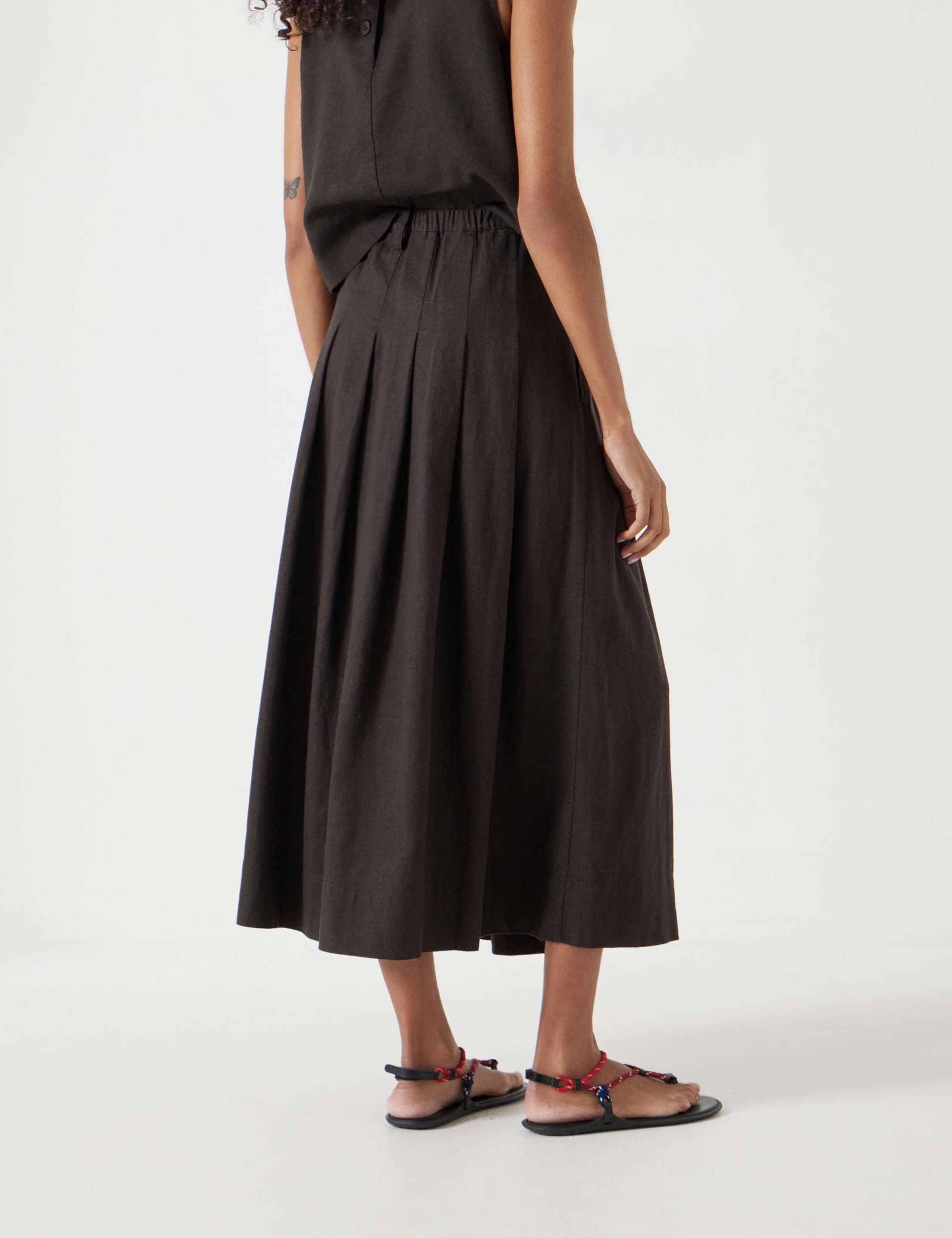 Linen Blend Pleated Midi A-Line Skirt 5 of 5