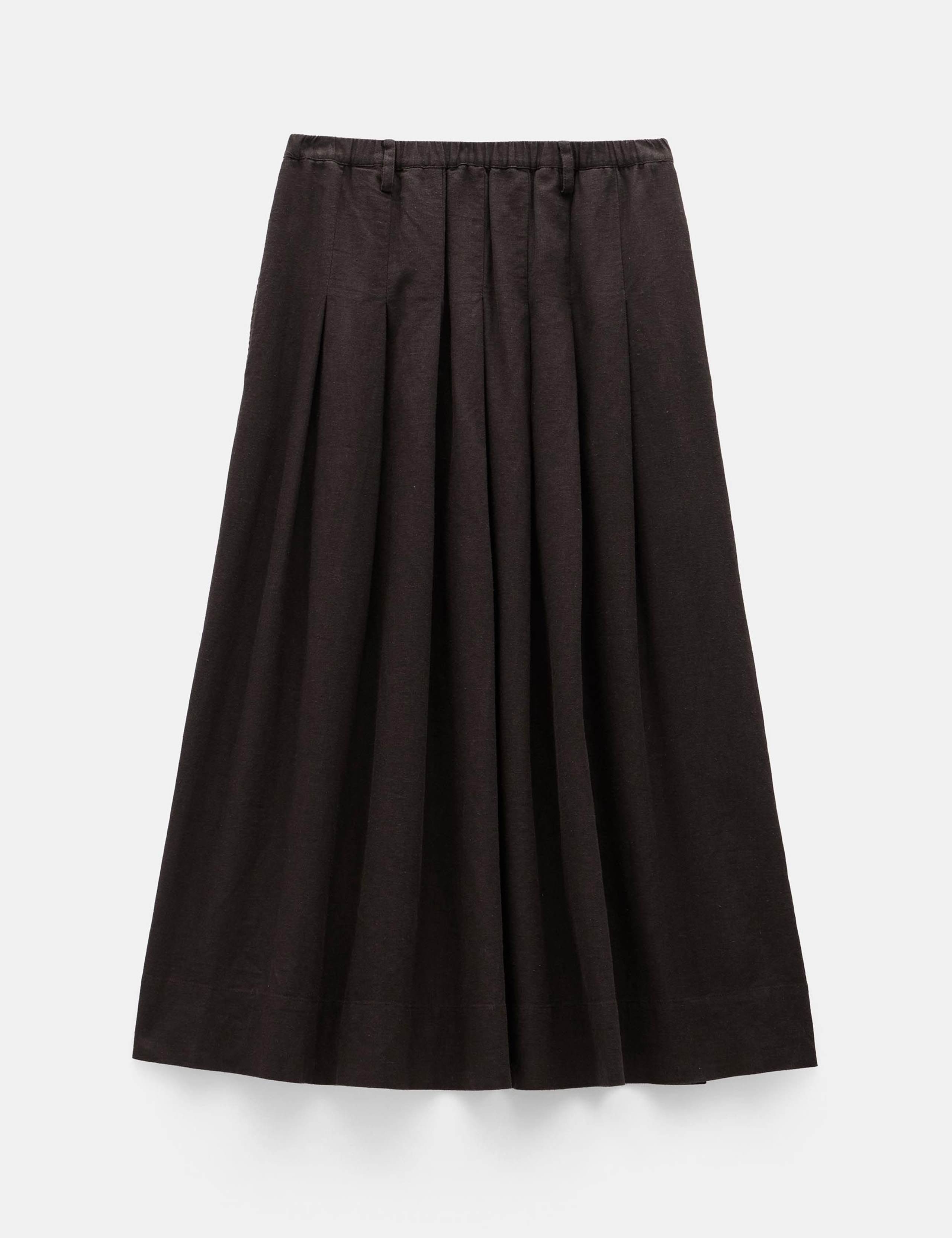 Linen Blend Pleated Midi A-Line Skirt 2 of 5