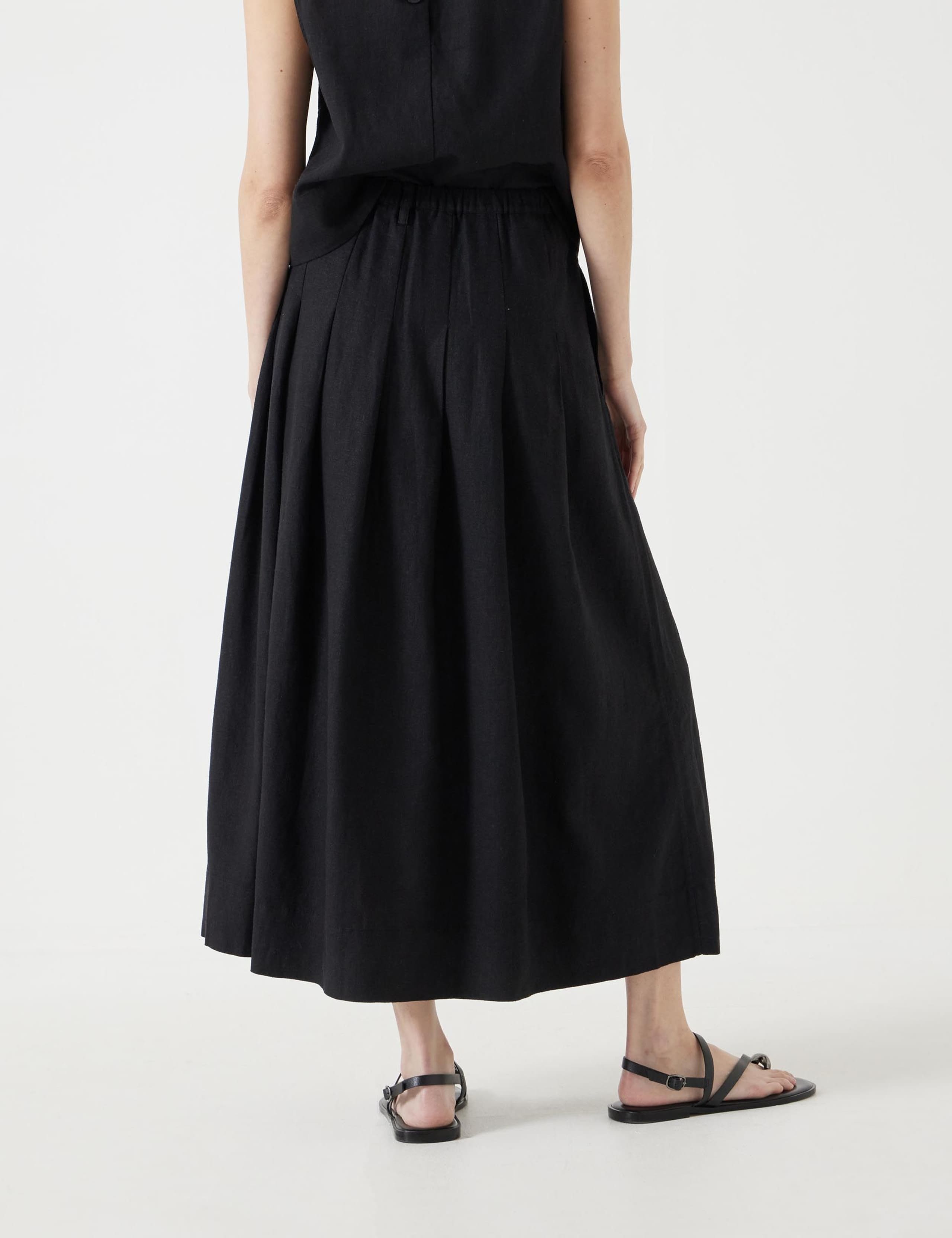 Linen Blend Pleated Midi A-Line Skirt 3 of 5