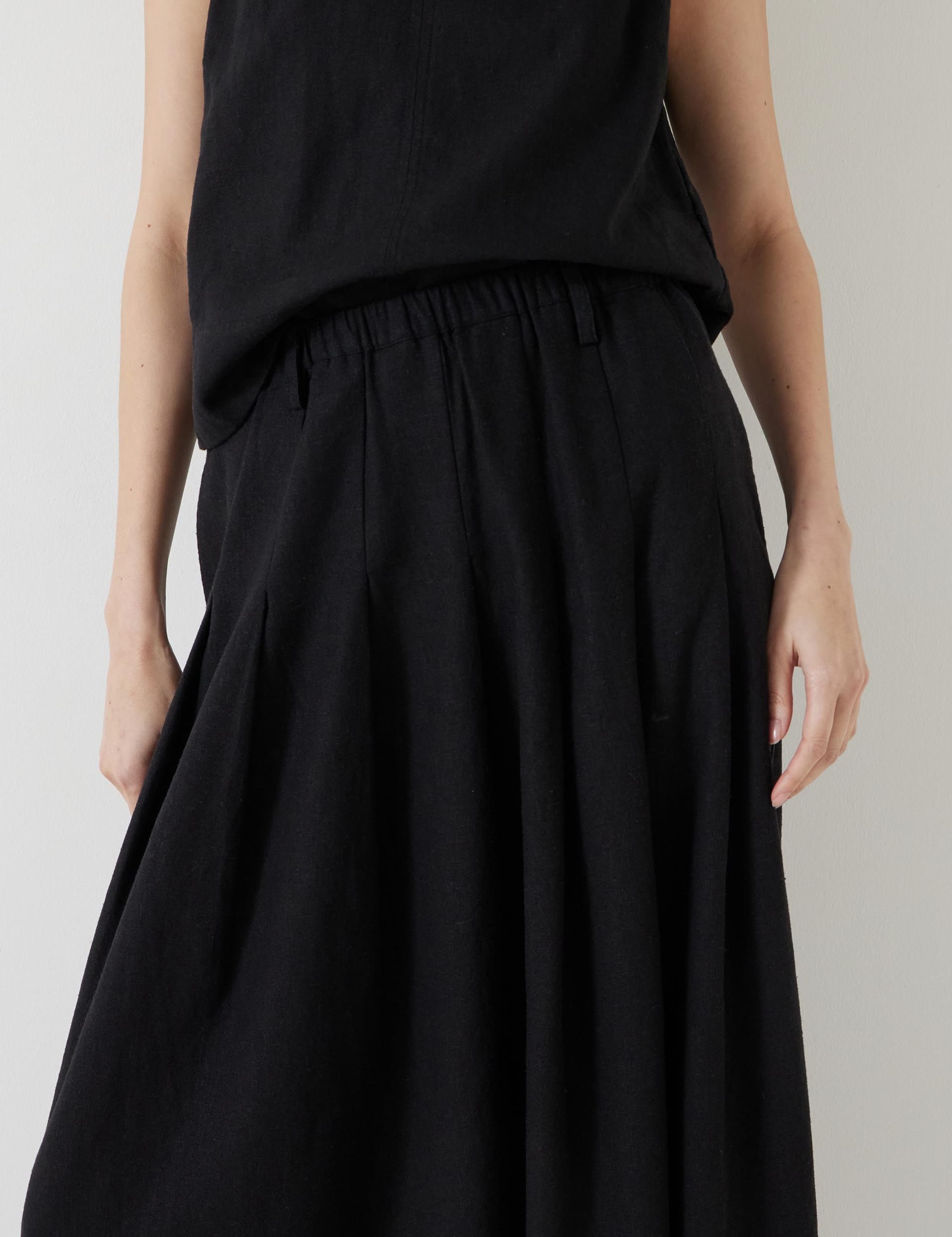 Linen Blend Pleated Midi A-Line Skirt 4 of 5