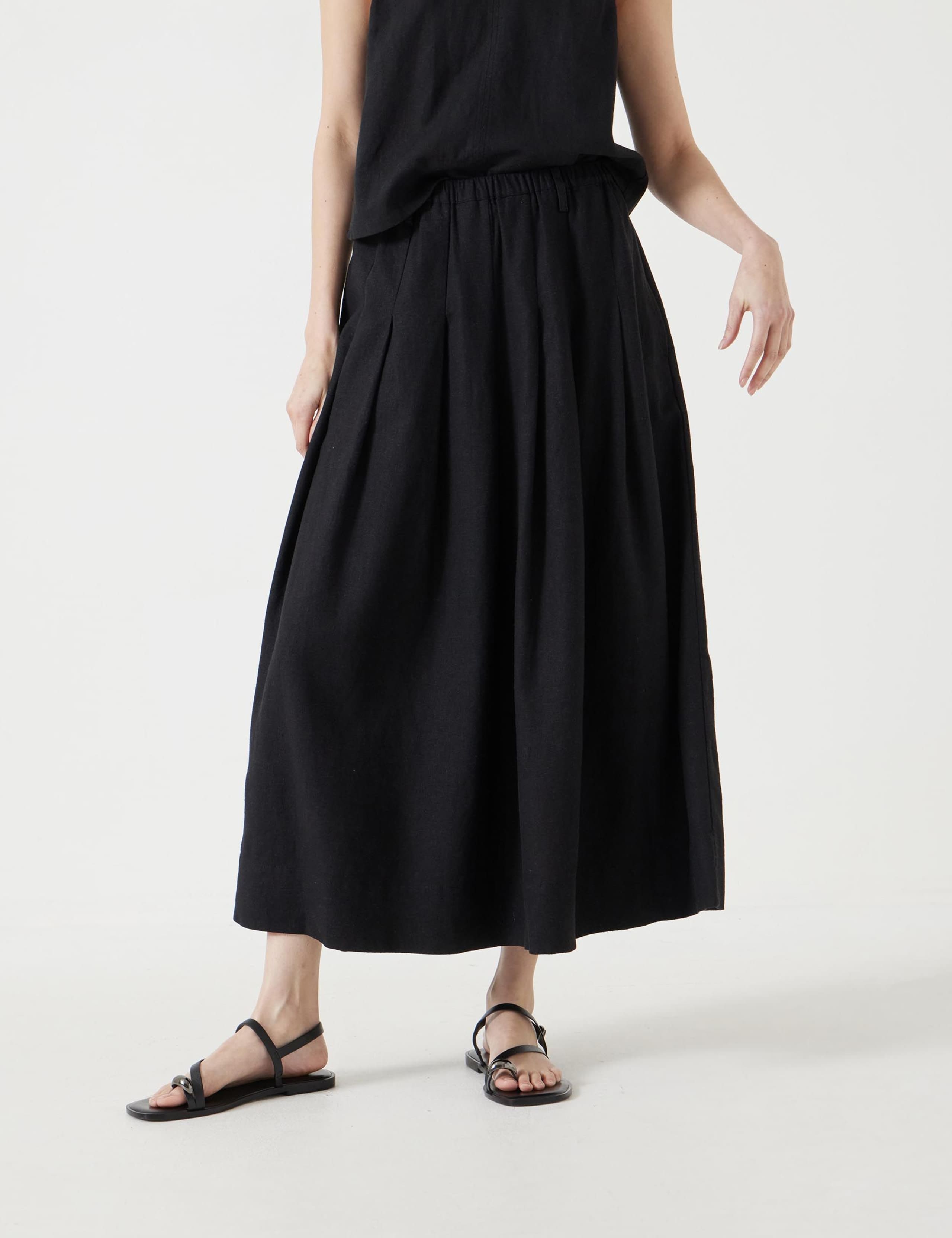 Linen Blend Pleated Midi A-Line Skirt 5 of 5