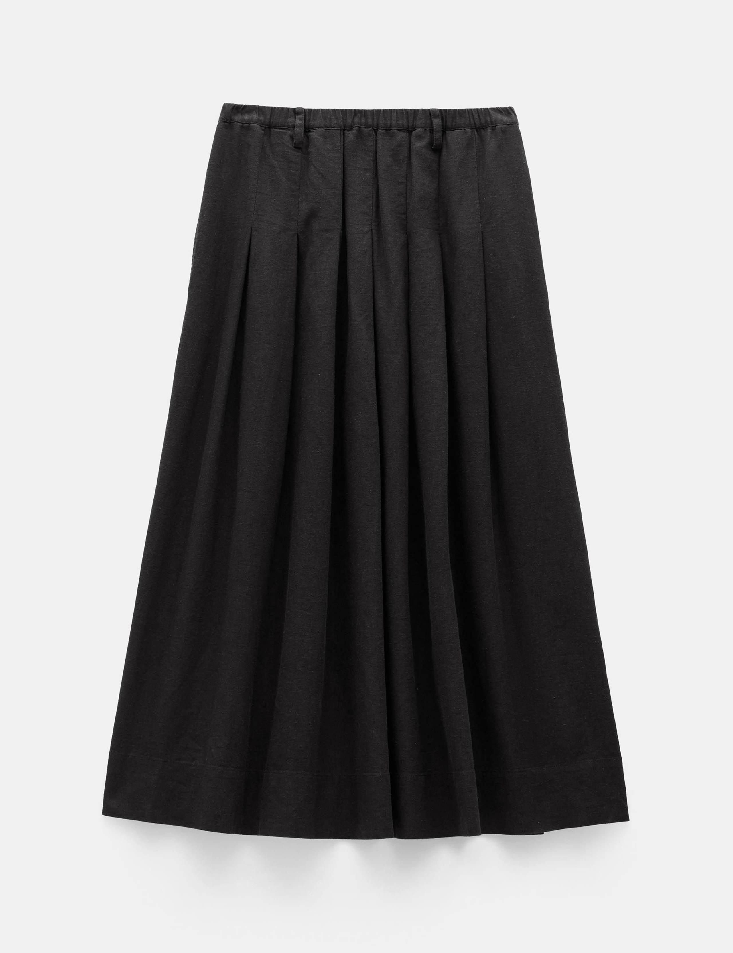 Linen Blend Pleated Midi A-Line Skirt 2 of 5