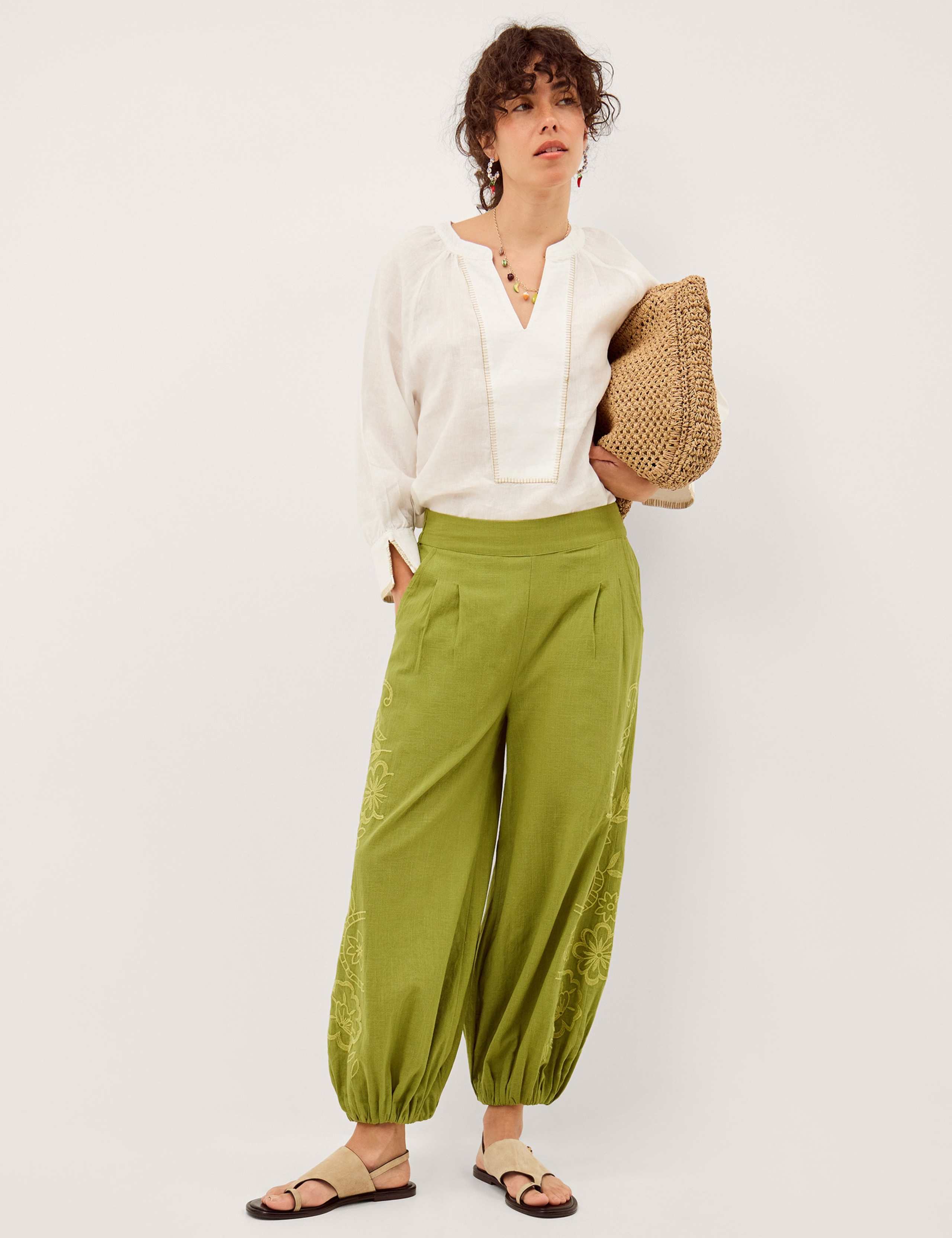 Pure Cotton Embroidered Cuffed Trousers 3 of 5