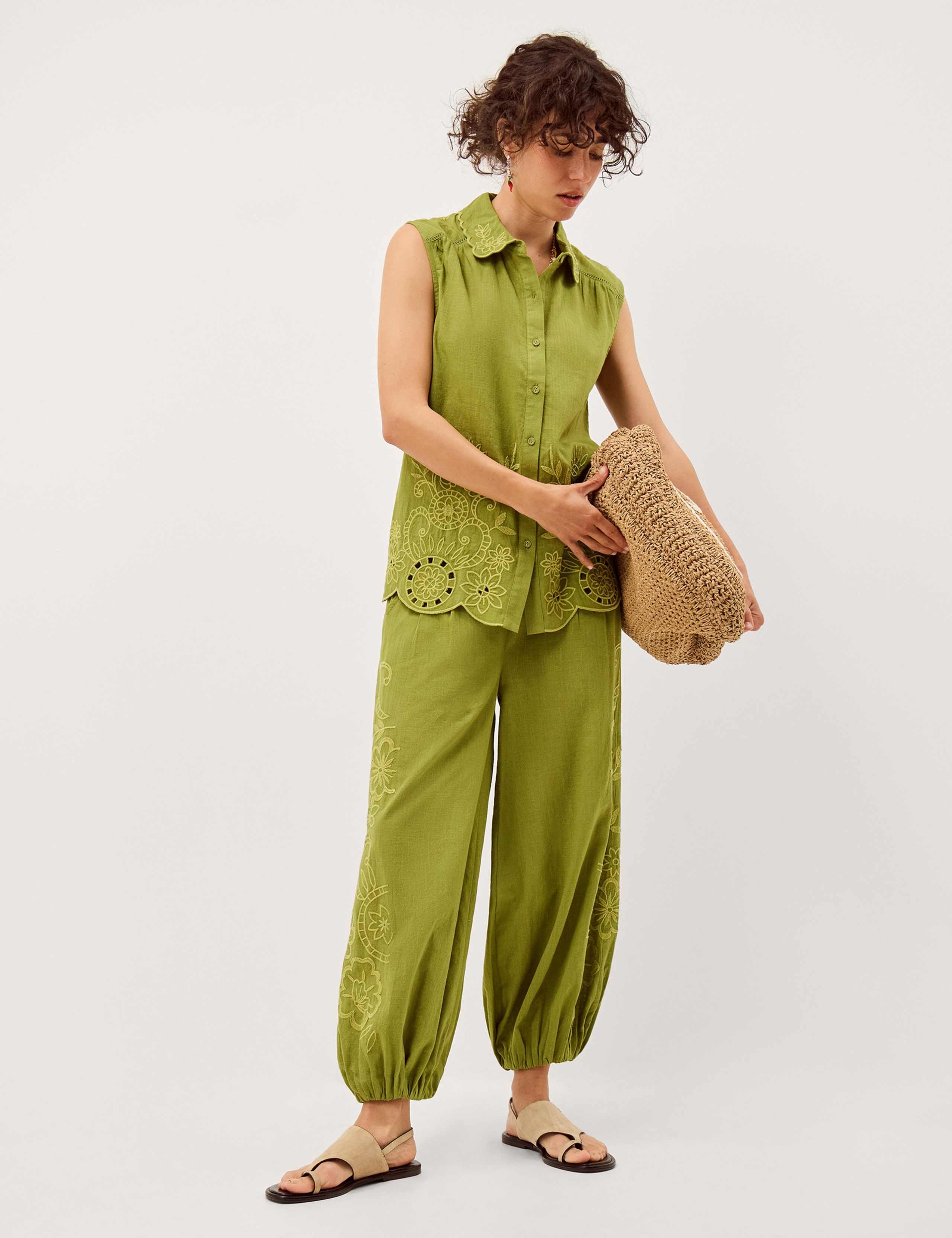 Pure Cotton Embroidered Cuffed Trousers 4 of 5