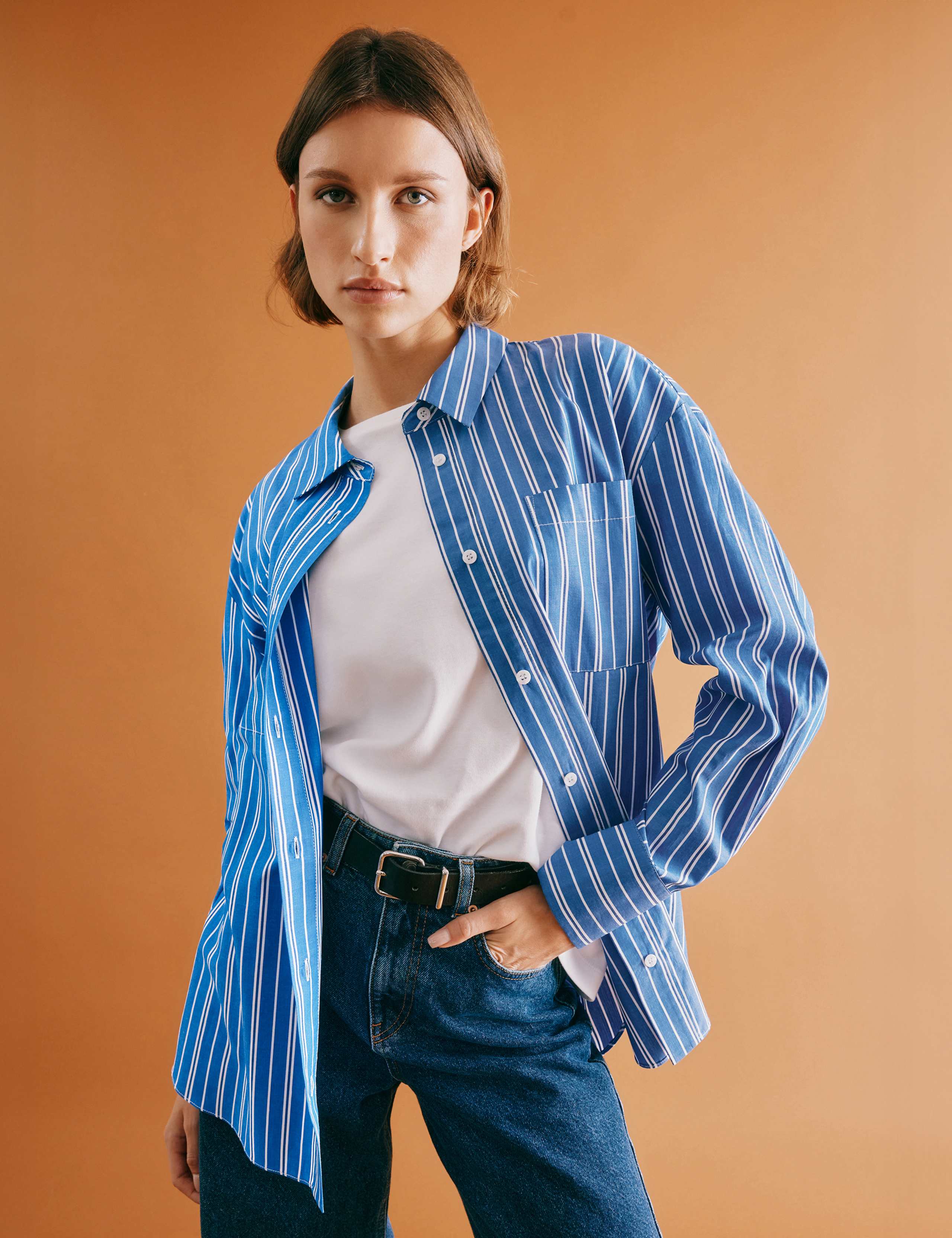 Cotton Rich Striped Tie Neck Shirt 4 of 7