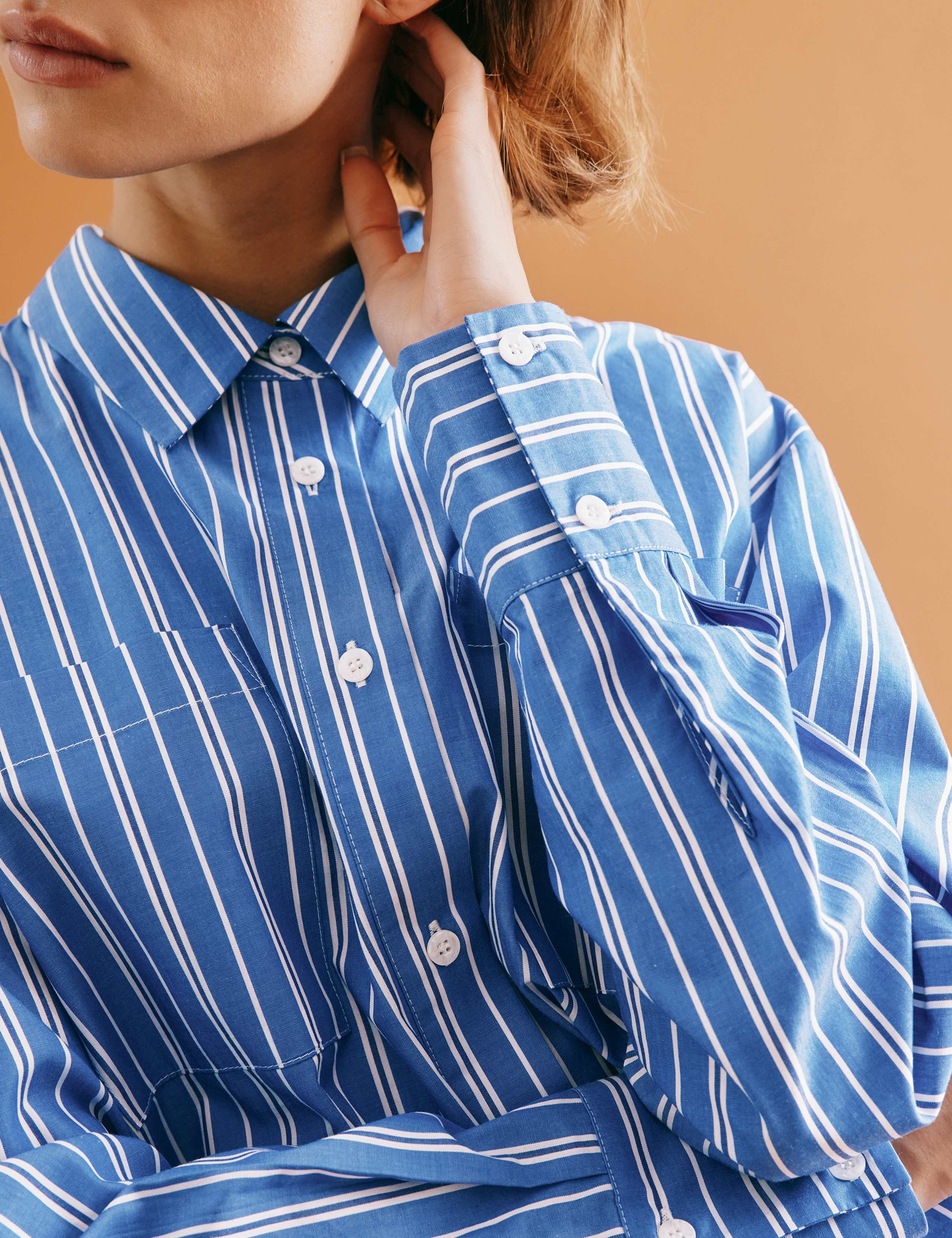 Cotton Rich Striped Tie Neck Shirt 6 of 7