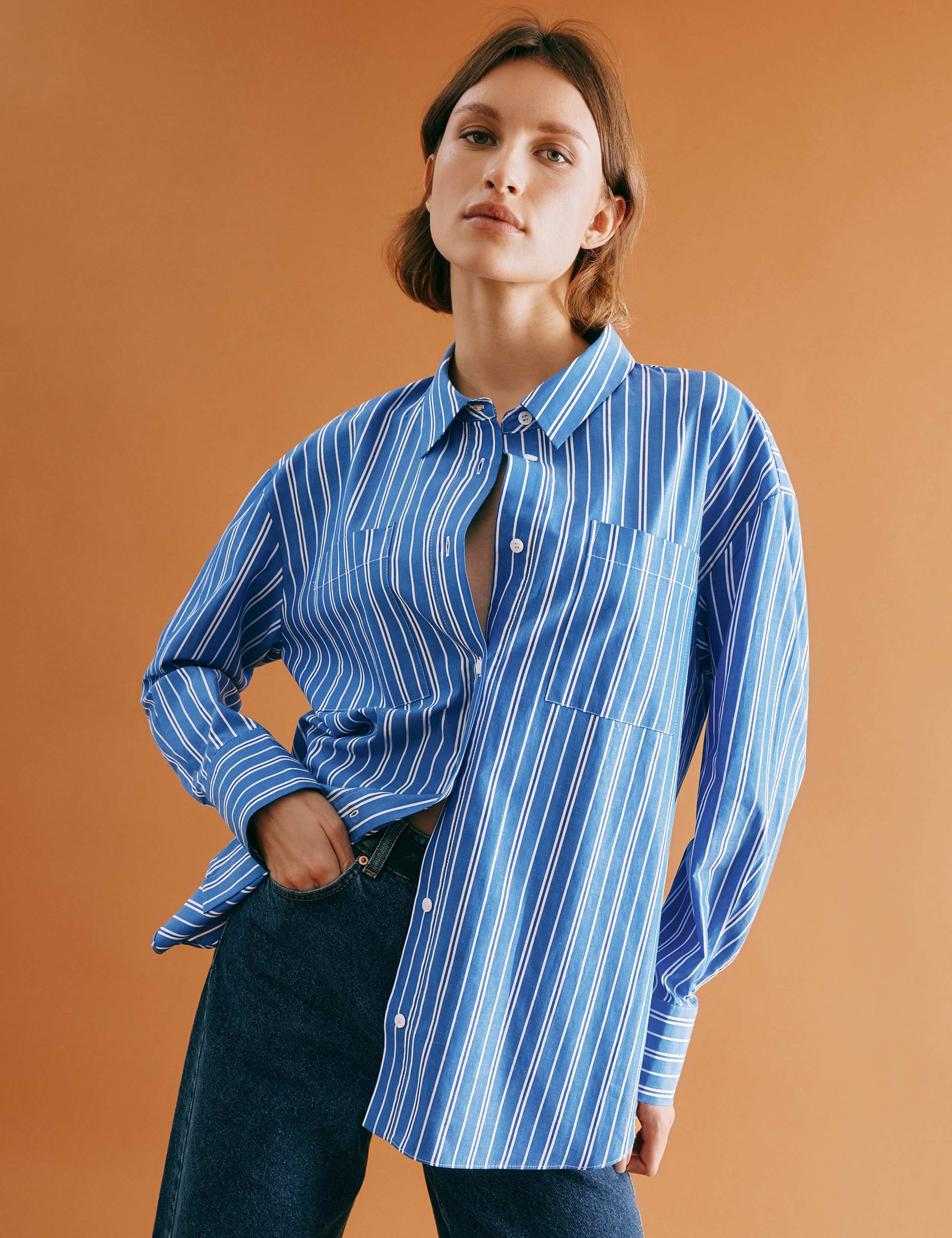 Cotton Rich Striped Tie Neck Shirt 7 of 7