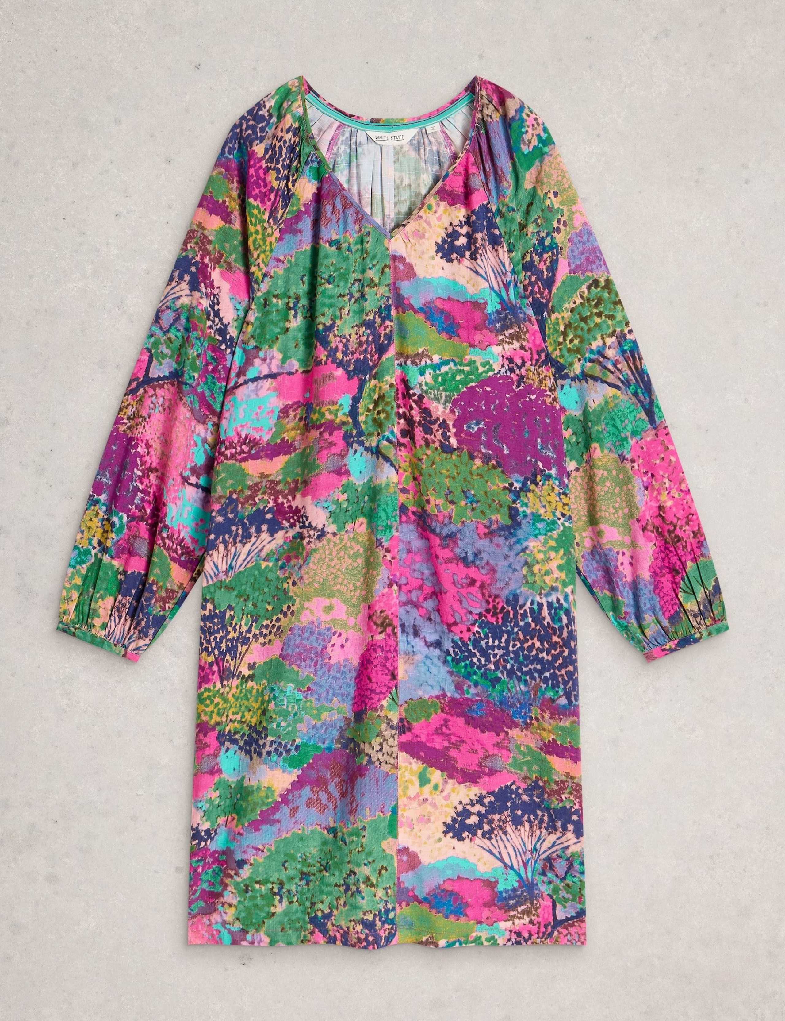 Printed V-Neck Knee Length Relaxed Shift Dress 2 of 6