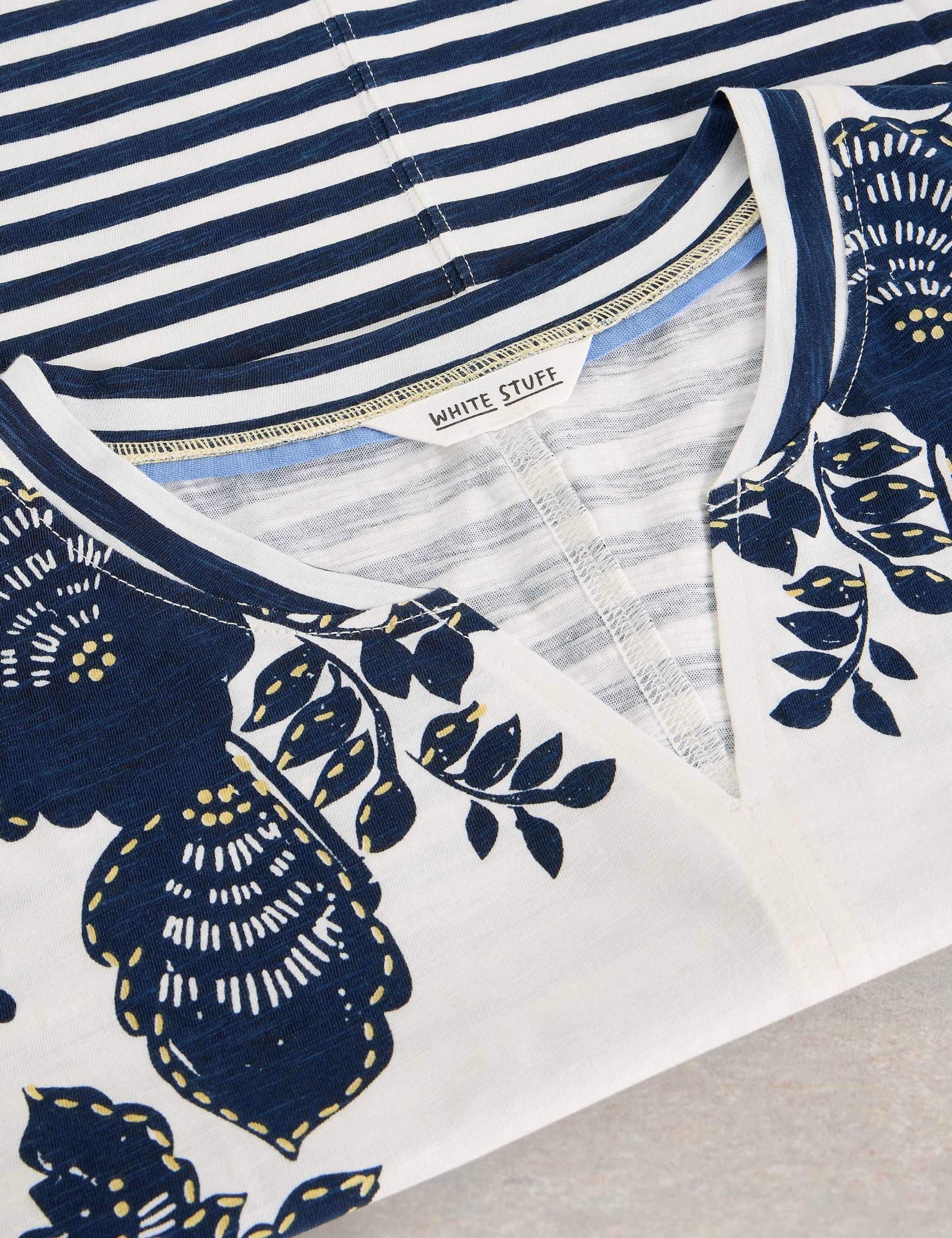 Pure Cotton Floral Striped T-Shirt 3 of 6