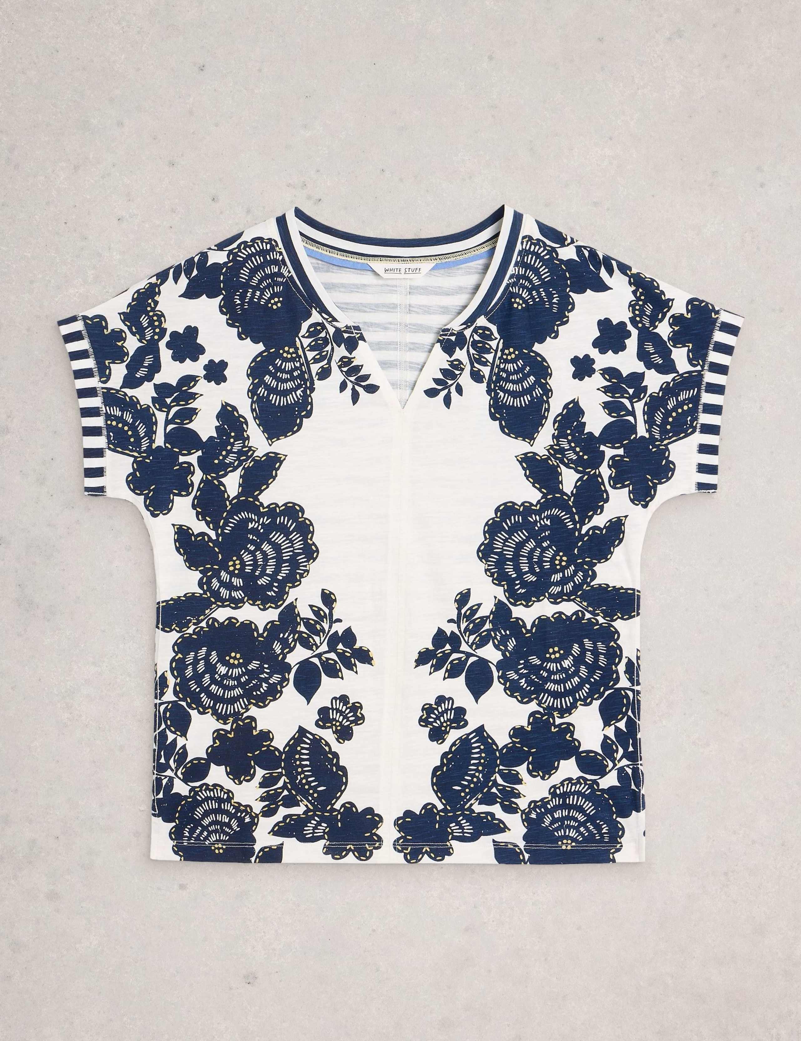 Pure Cotton Floral Striped T-Shirt 2 of 6