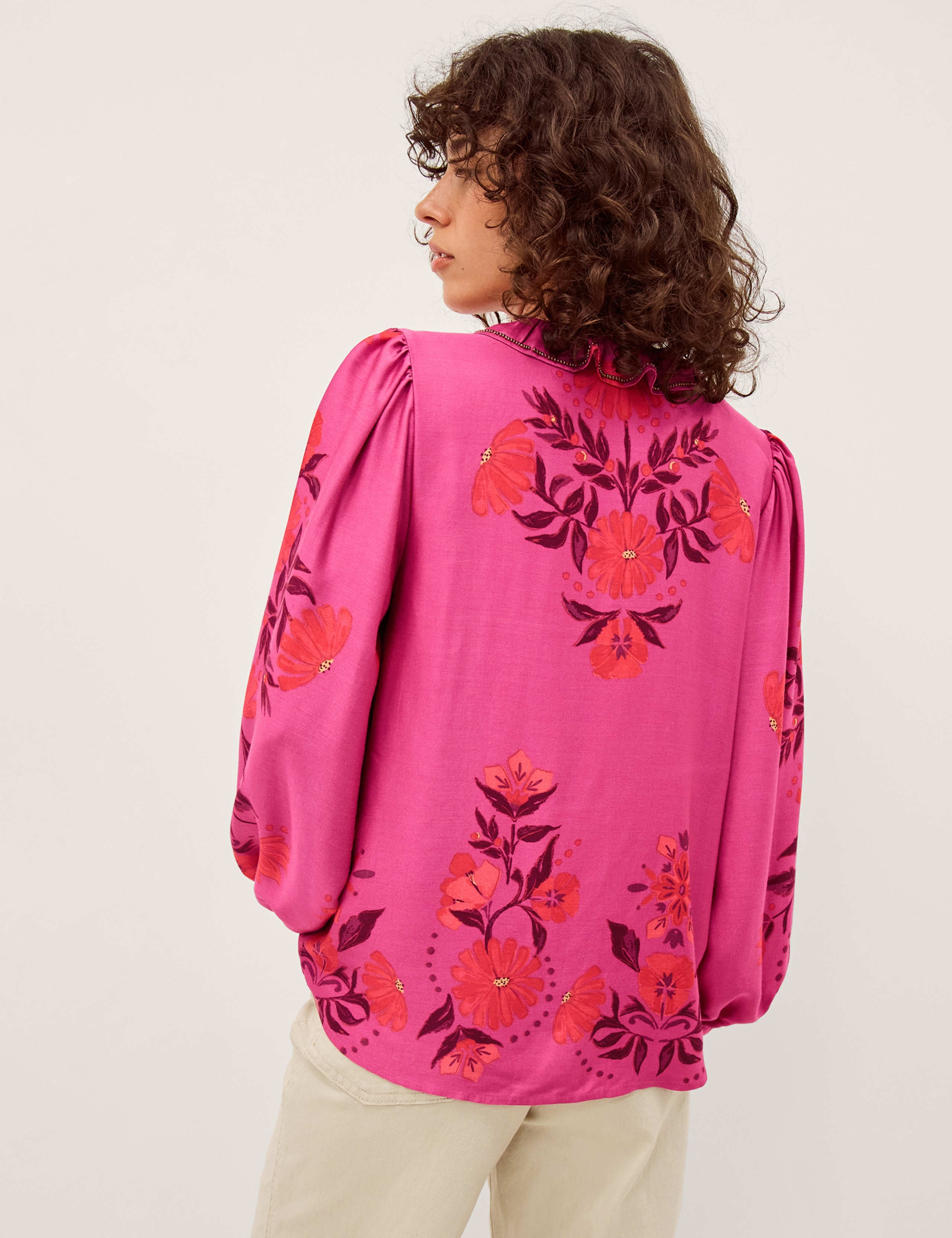 Floral Tie Neck Blouson Sleeve Blouse 4 of 5