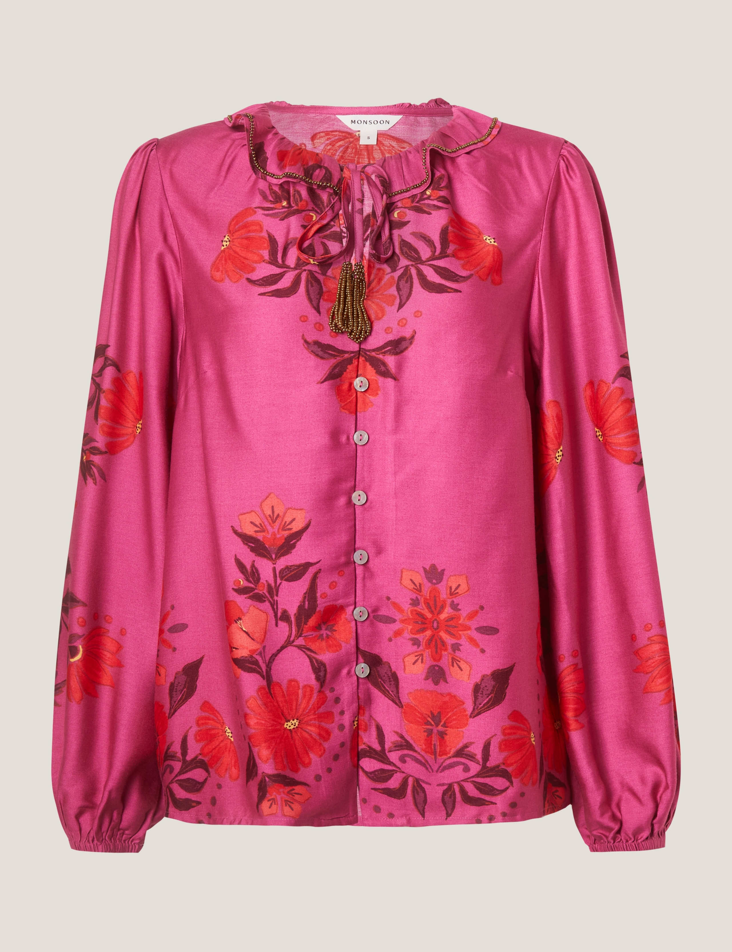 Floral Tie Neck Blouson Sleeve Blouse 2 of 5