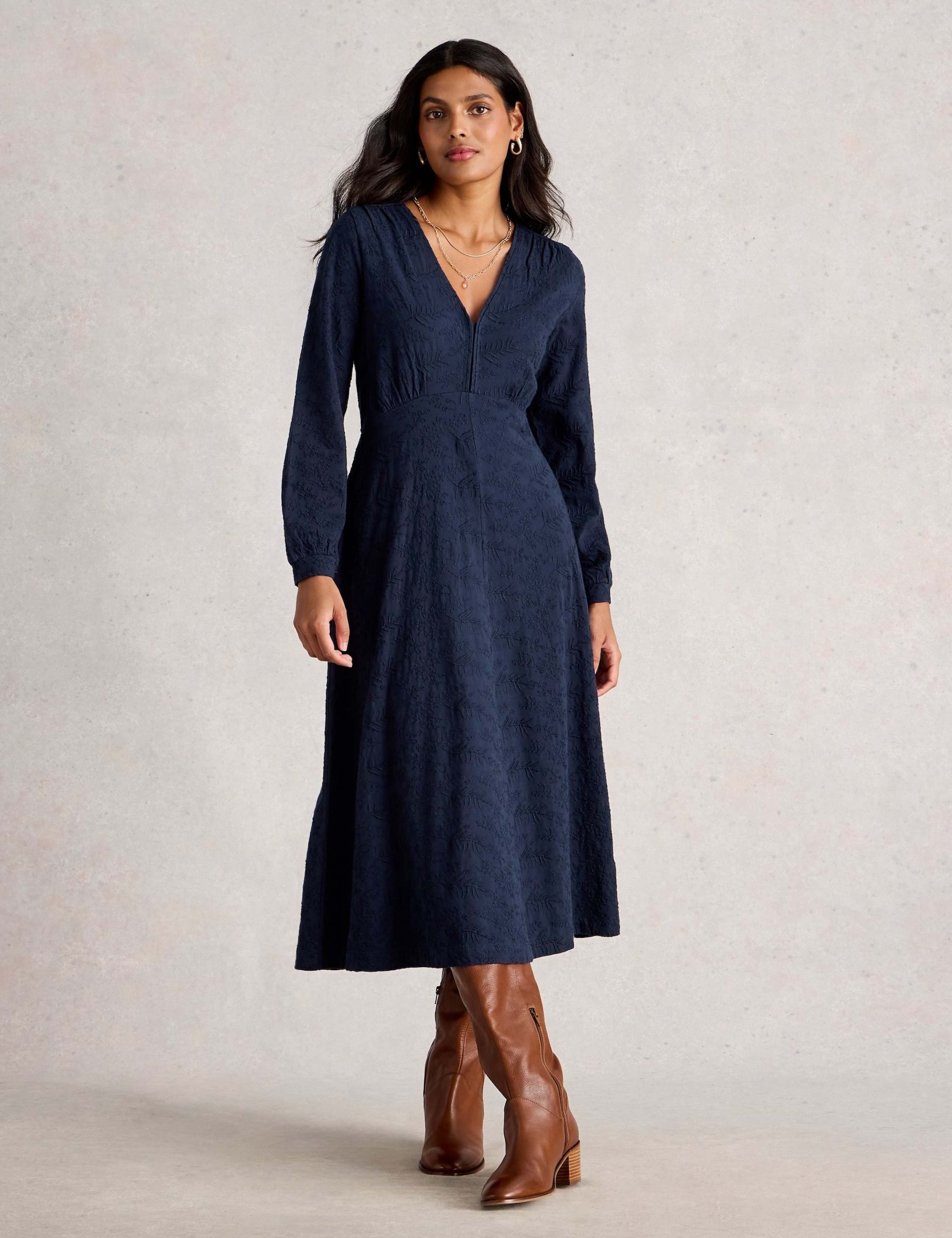 Jersey Embroidered V-Neck Midi Tea Dress 1 of 6