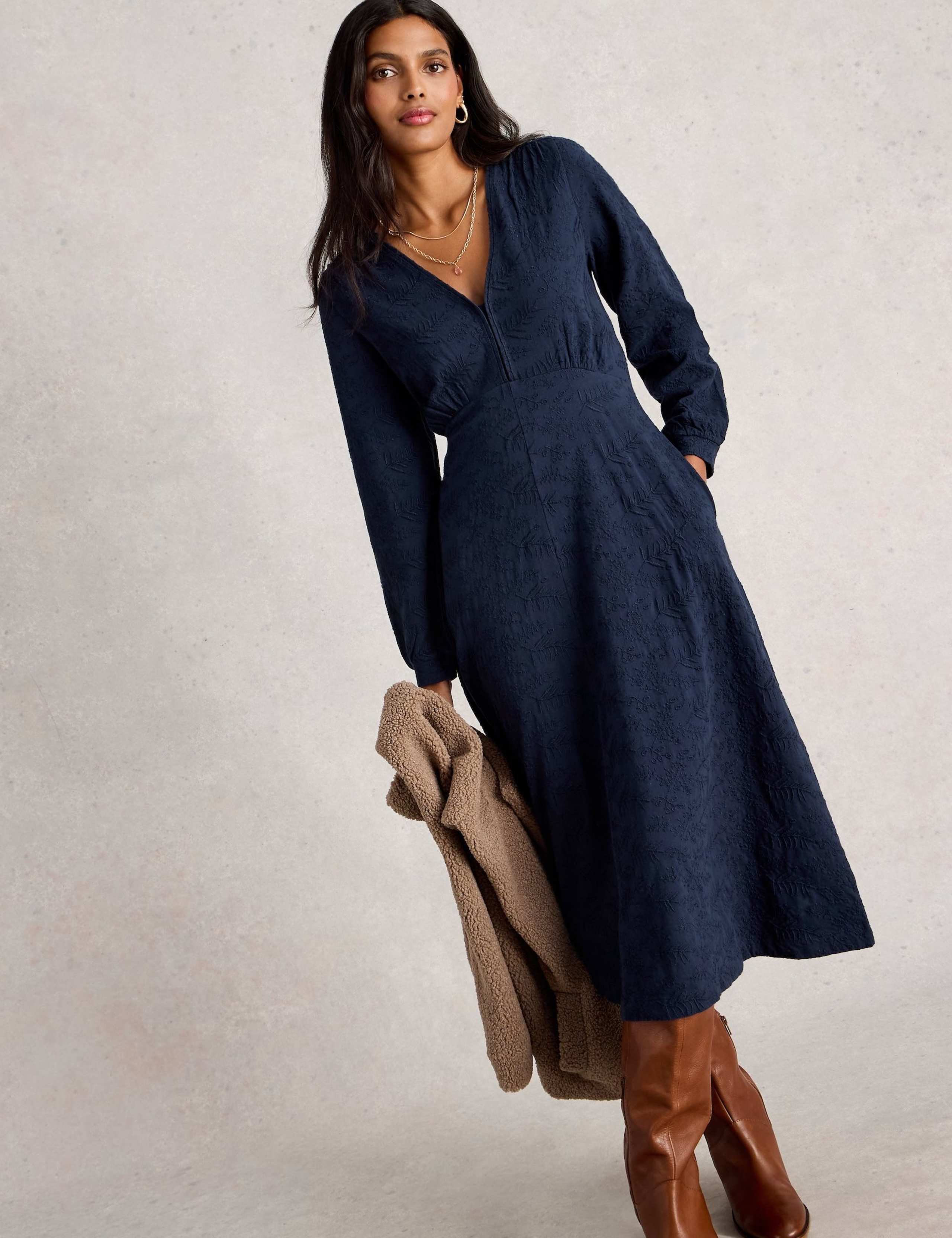 Jersey Embroidered V-Neck Midi Tea Dress 3 of 6