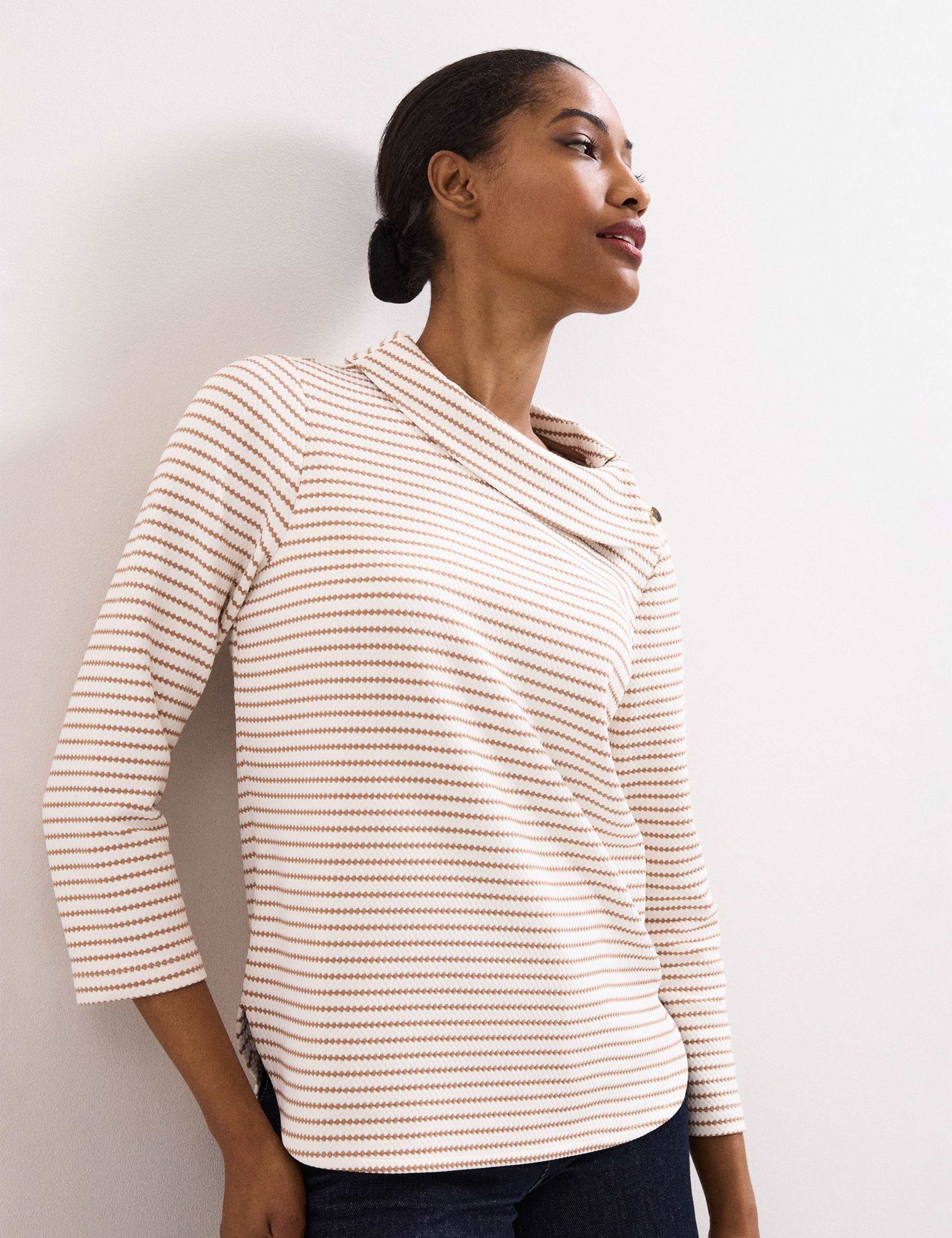 Striped Textured Cowl Neck Top 1 of 7