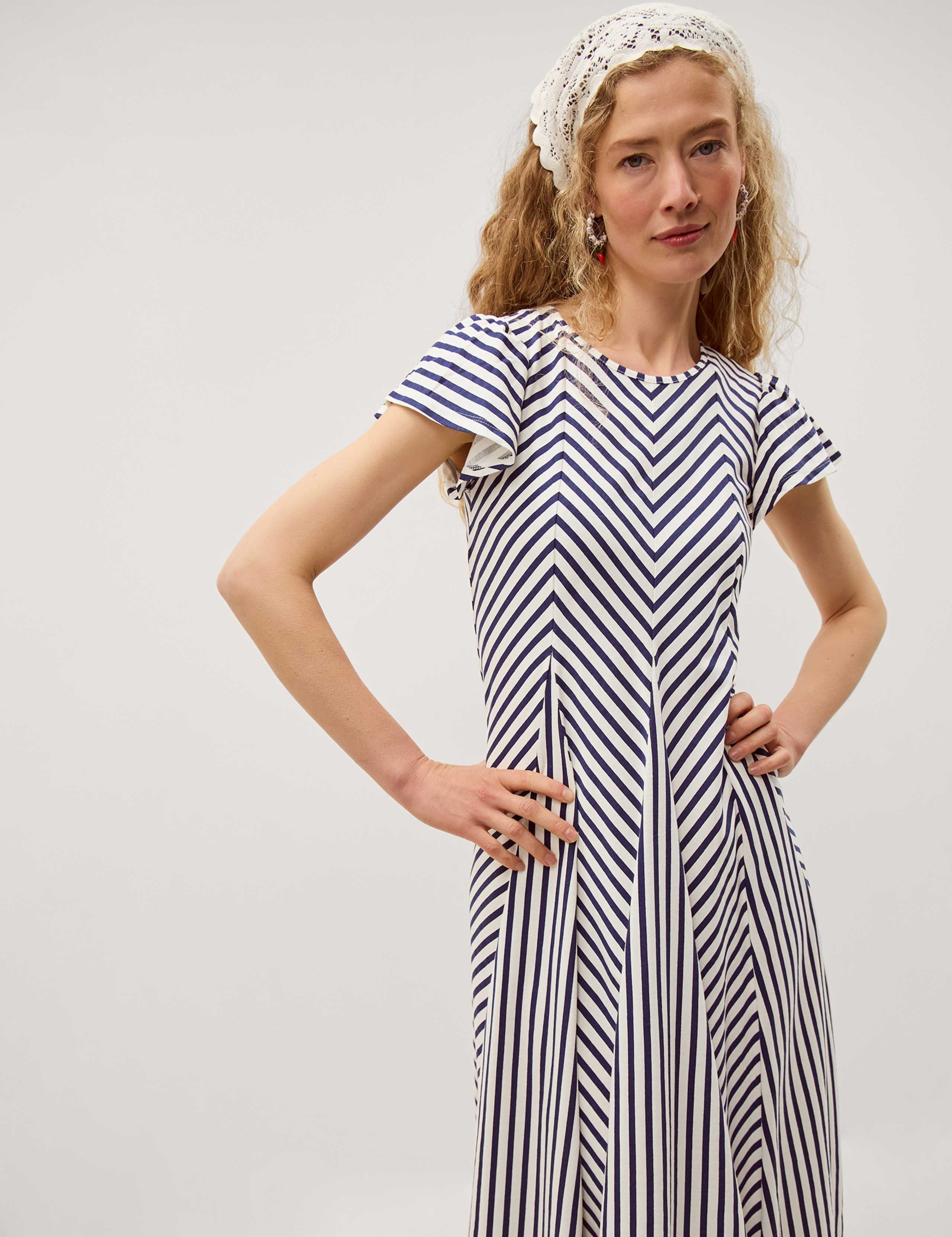 Pure Cotton Jersey Striped Midi Dress 3 of 5