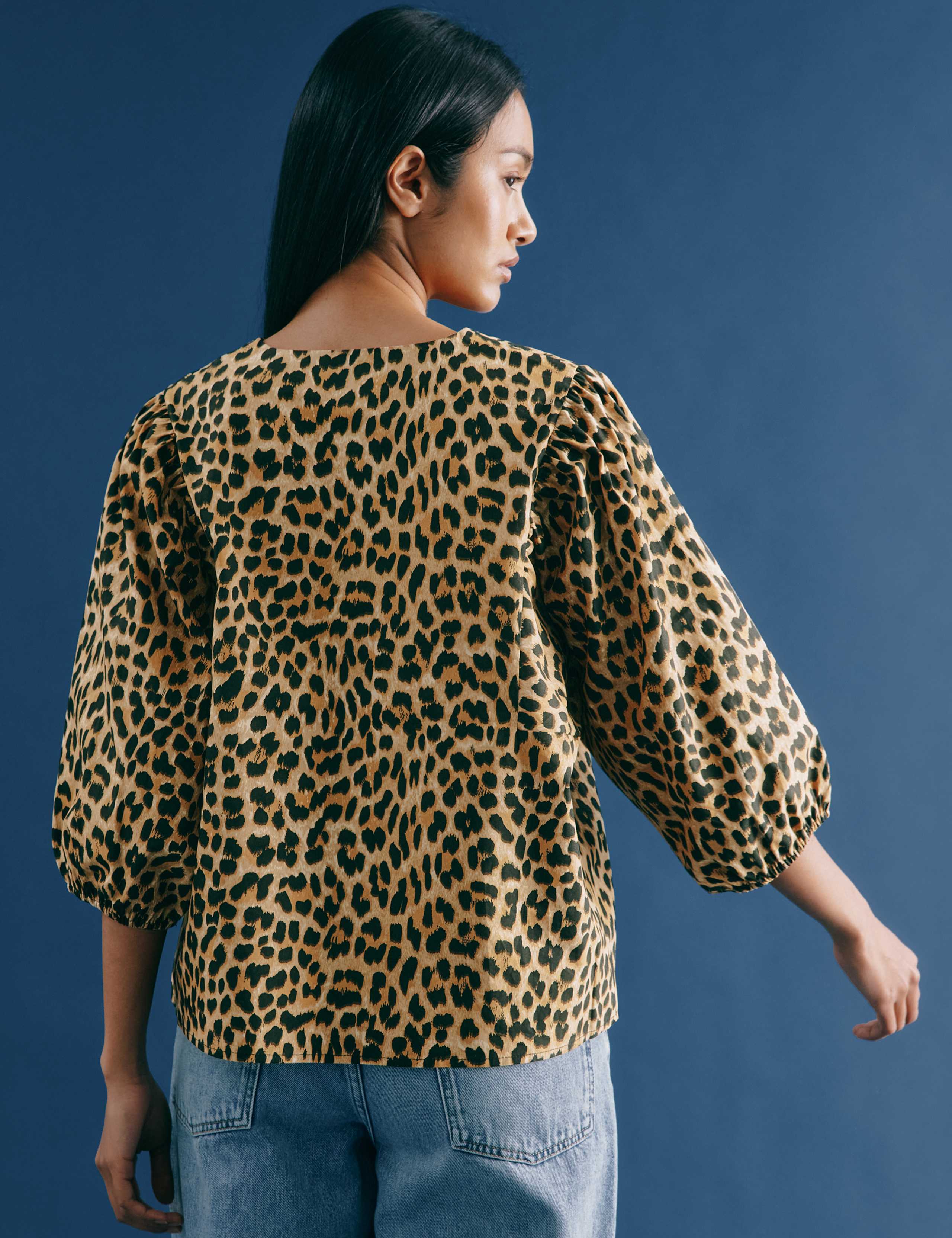 Pure Cotton Animal Print V-Neck Blouse 4 of 5