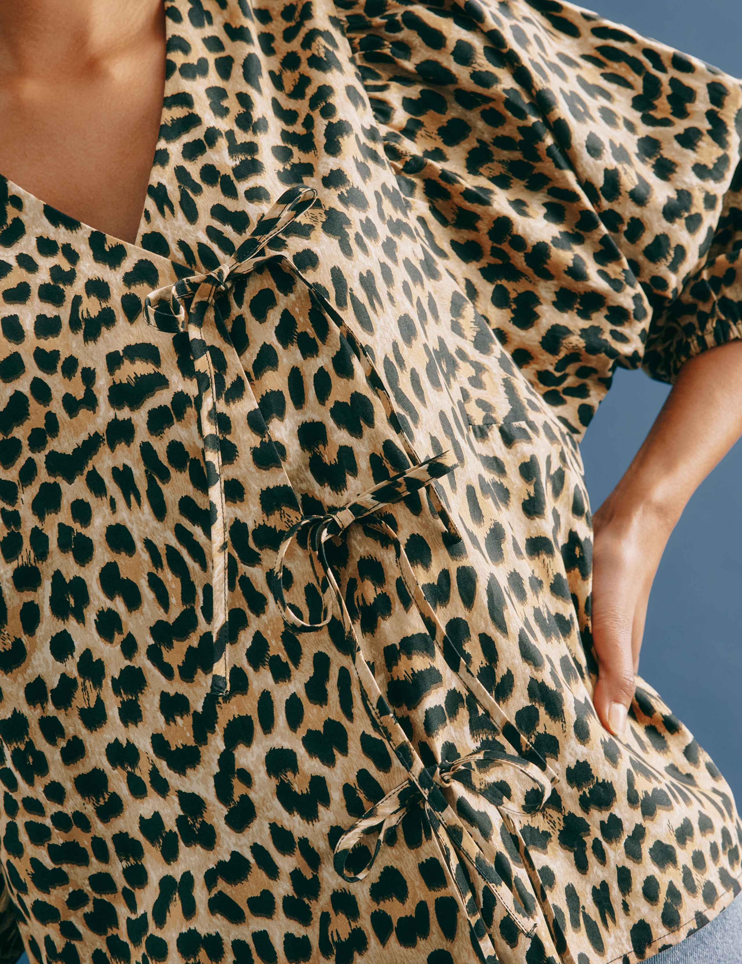 Pure Cotton Animal Print V-Neck Blouse 5 of 5