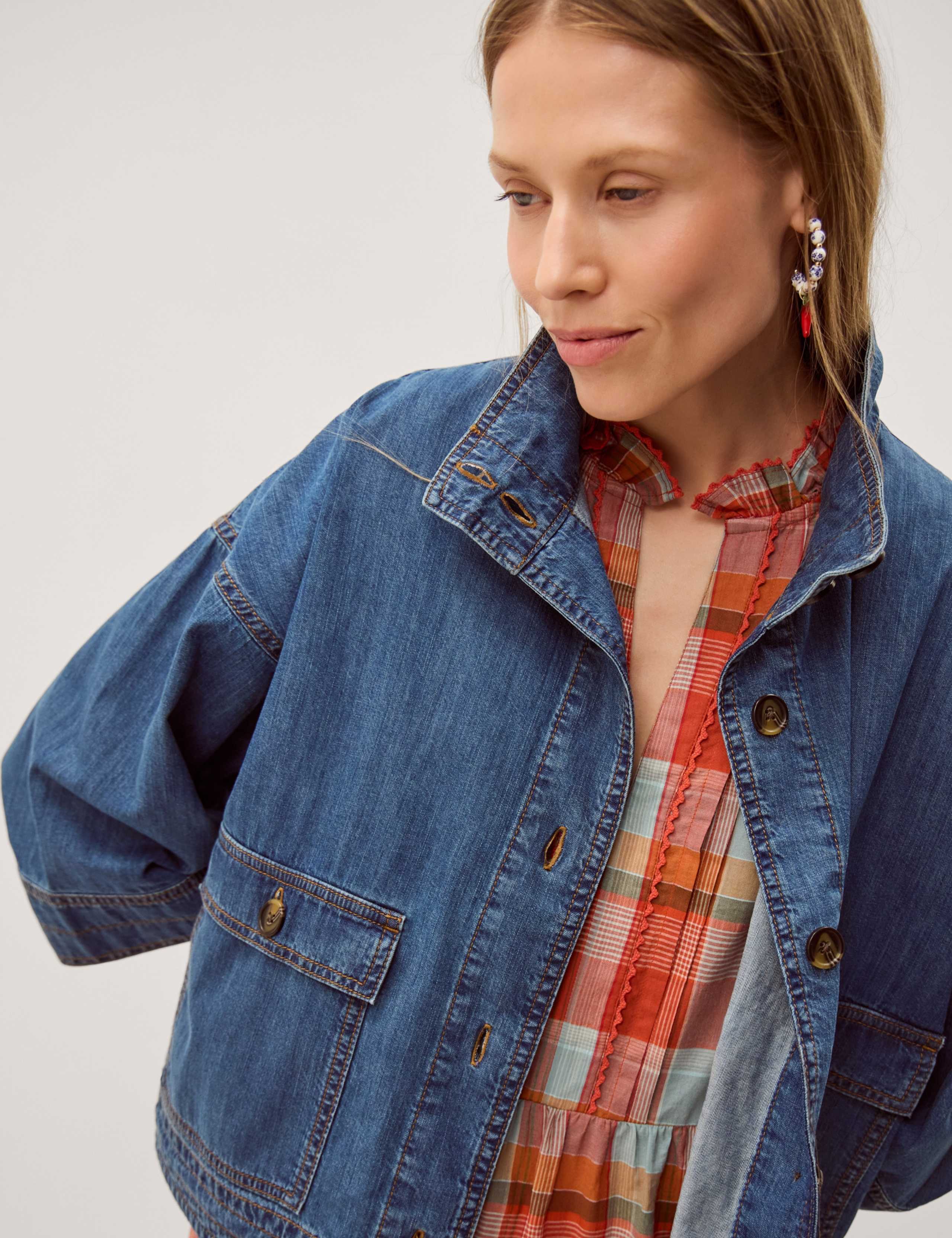 Pure Cotton Denim Funnel Neck Jacket 5 of 6