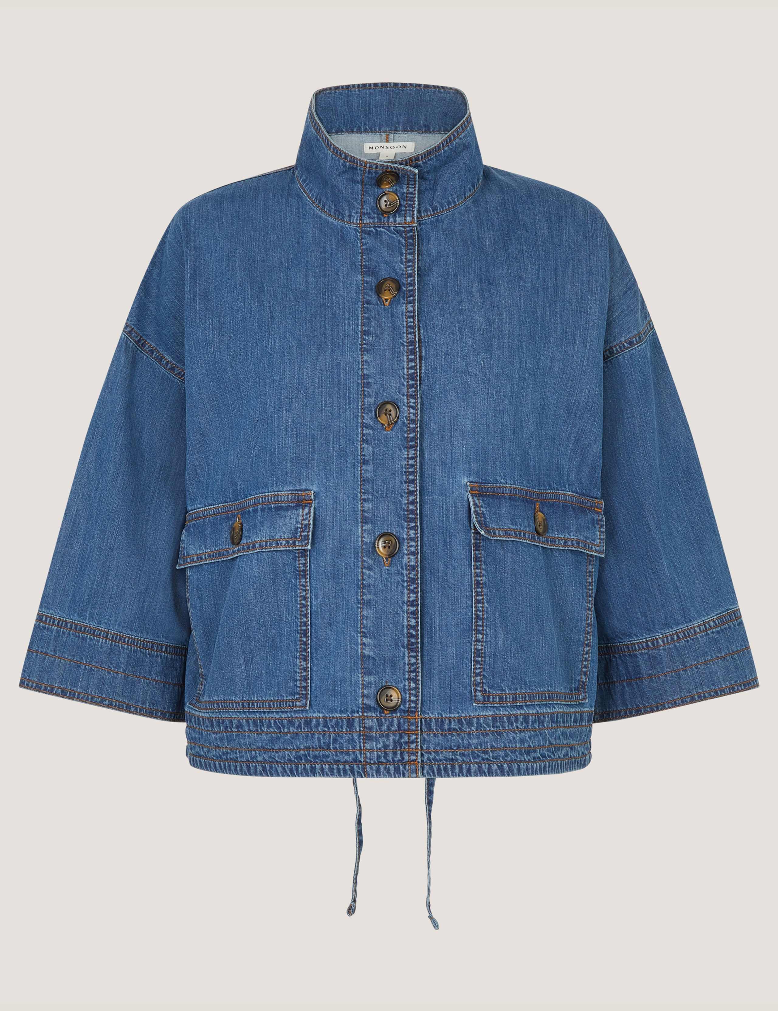 Pure Cotton Denim Funnel Neck Jacket 2 of 6