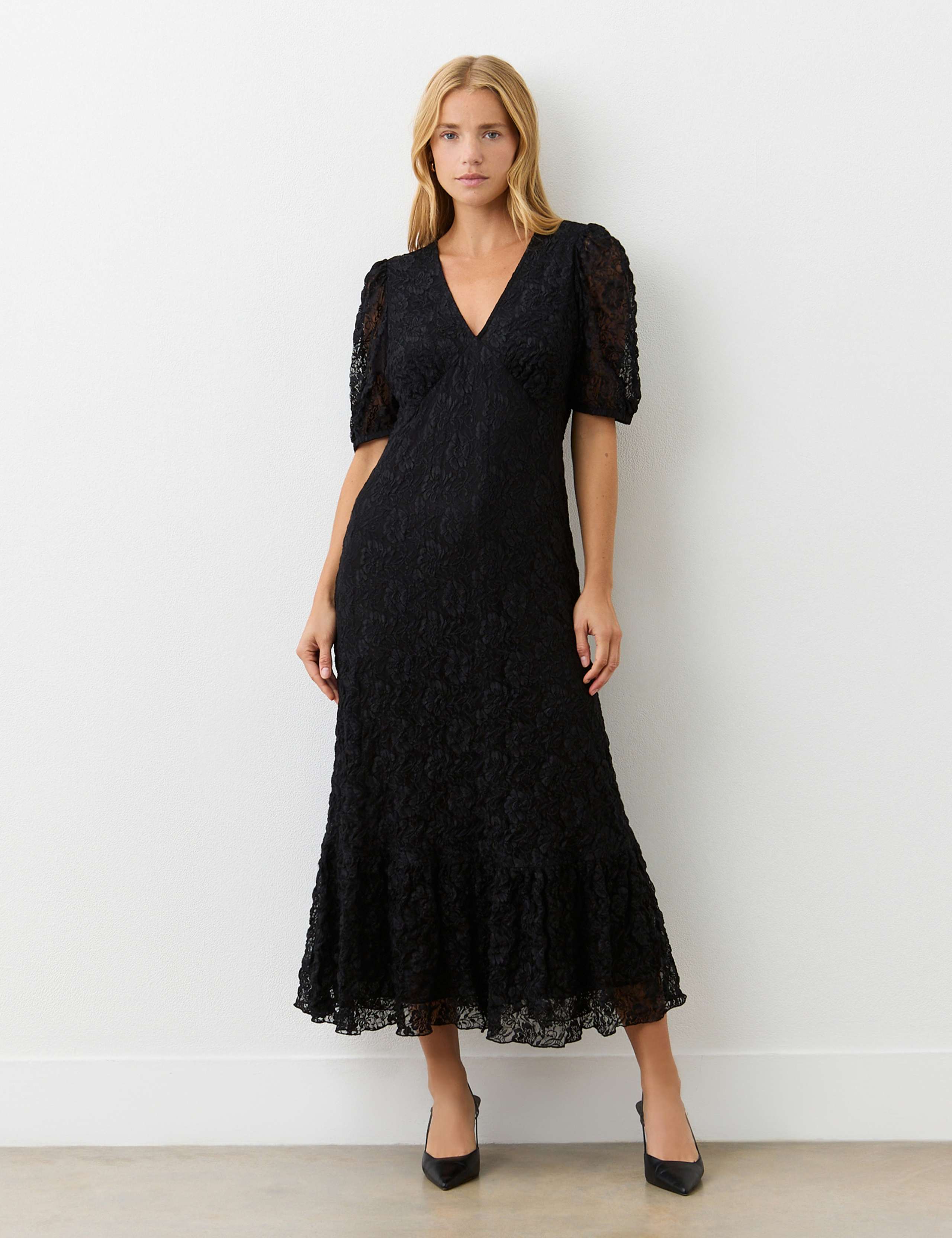 Lace V-Neck Midi Tiered Dress 2 of 4