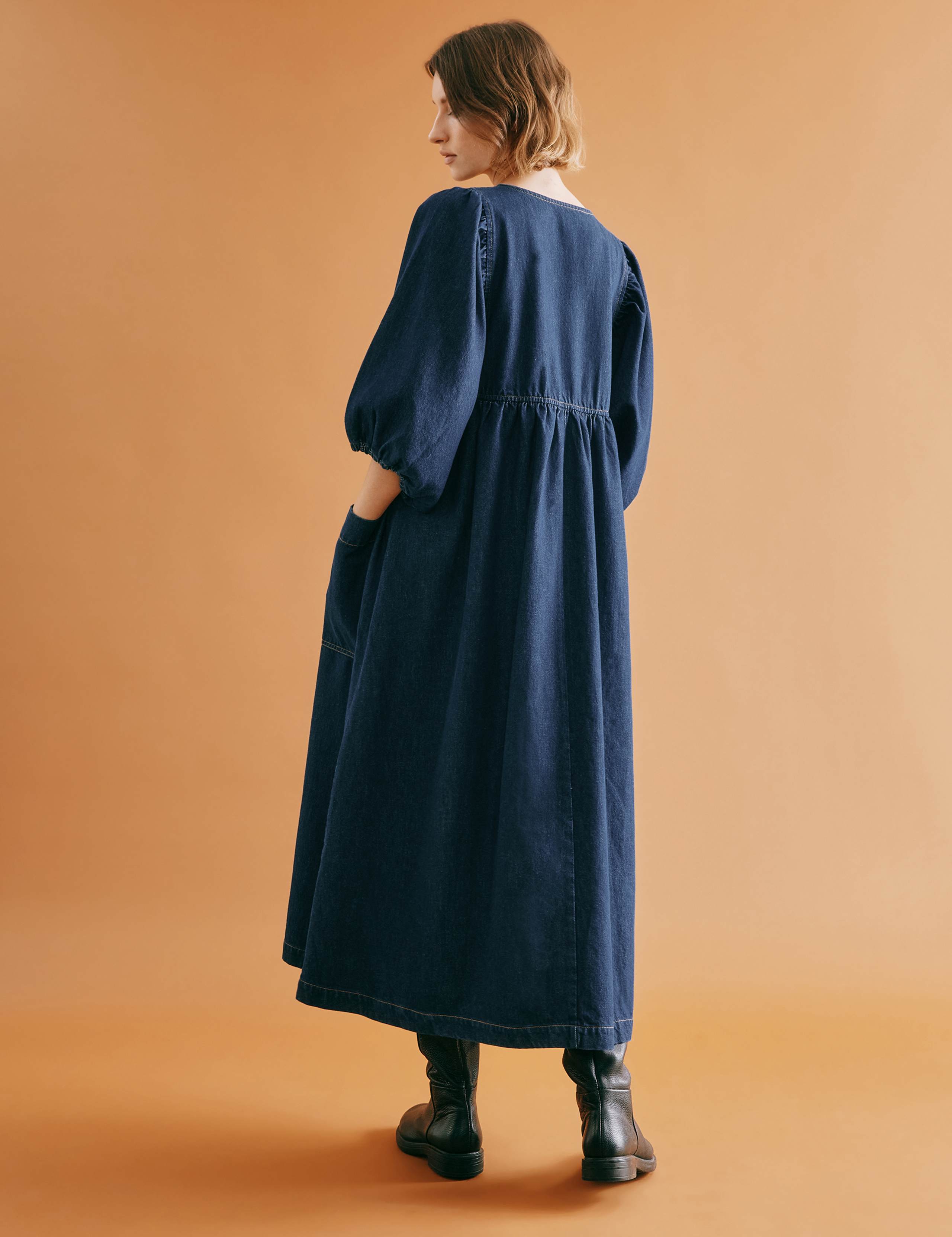 Denim V-Neck Midi Skater Dress 4 of 5