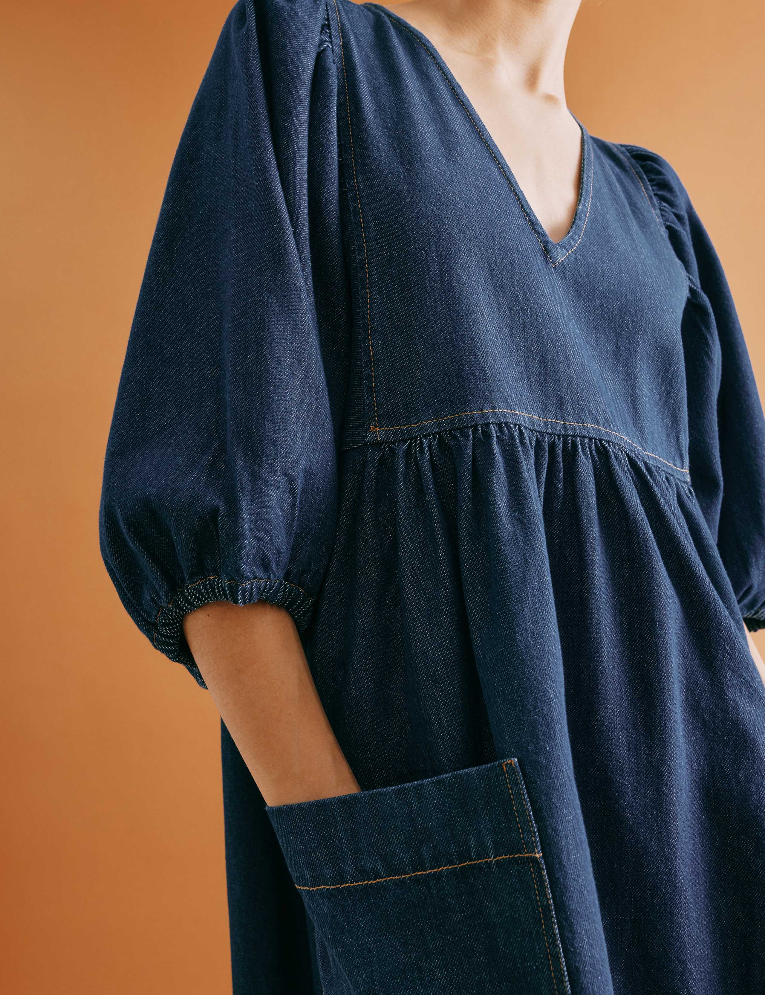 Denim V-Neck Midi Skater Dress 5 of 5