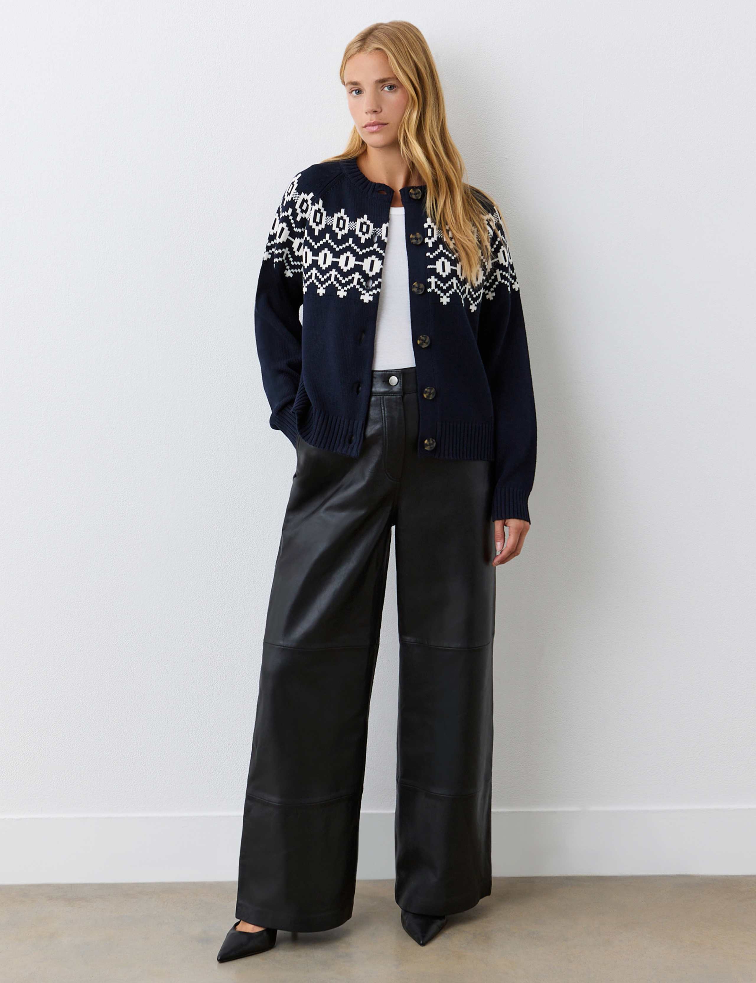 Cotton Blend Patterned Button Front Cardigan 2 of 4