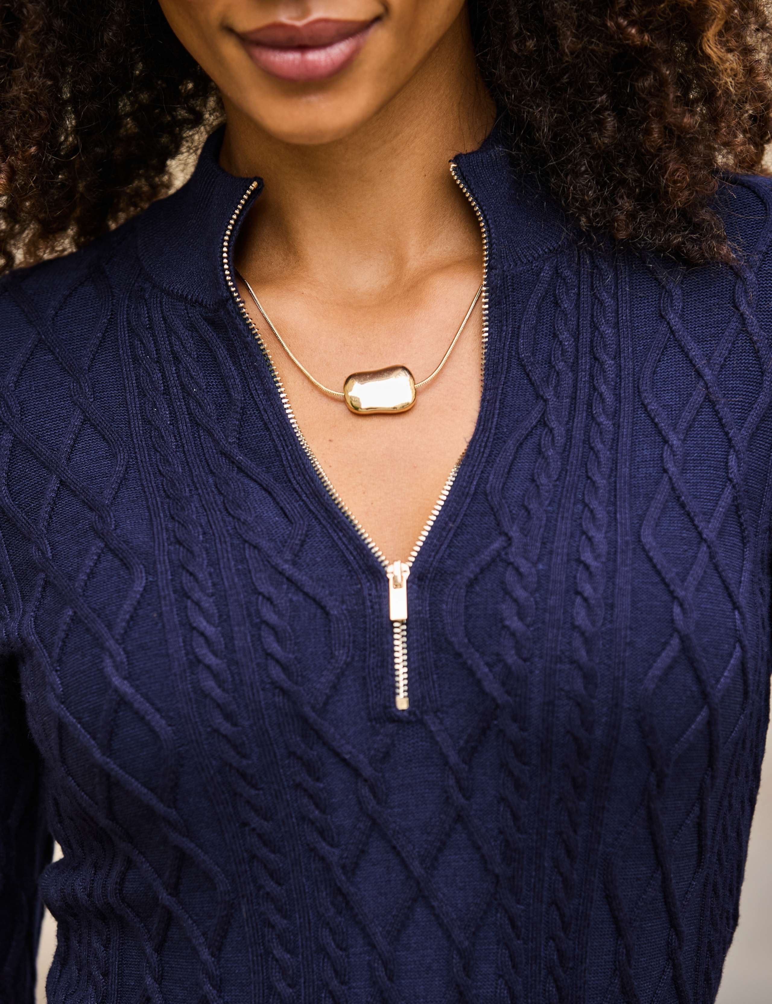 Zip Funnel Neck Cable Knit Jumper 5 of 6