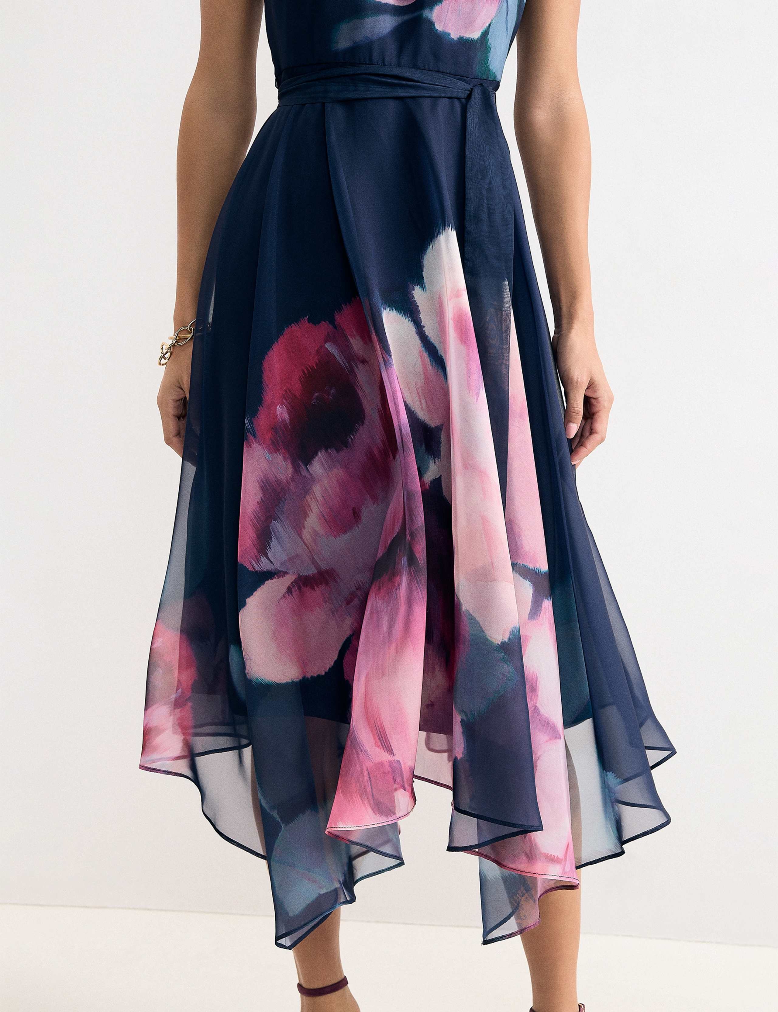 Floral High Neck Midi Waisted Dress 3 of 8