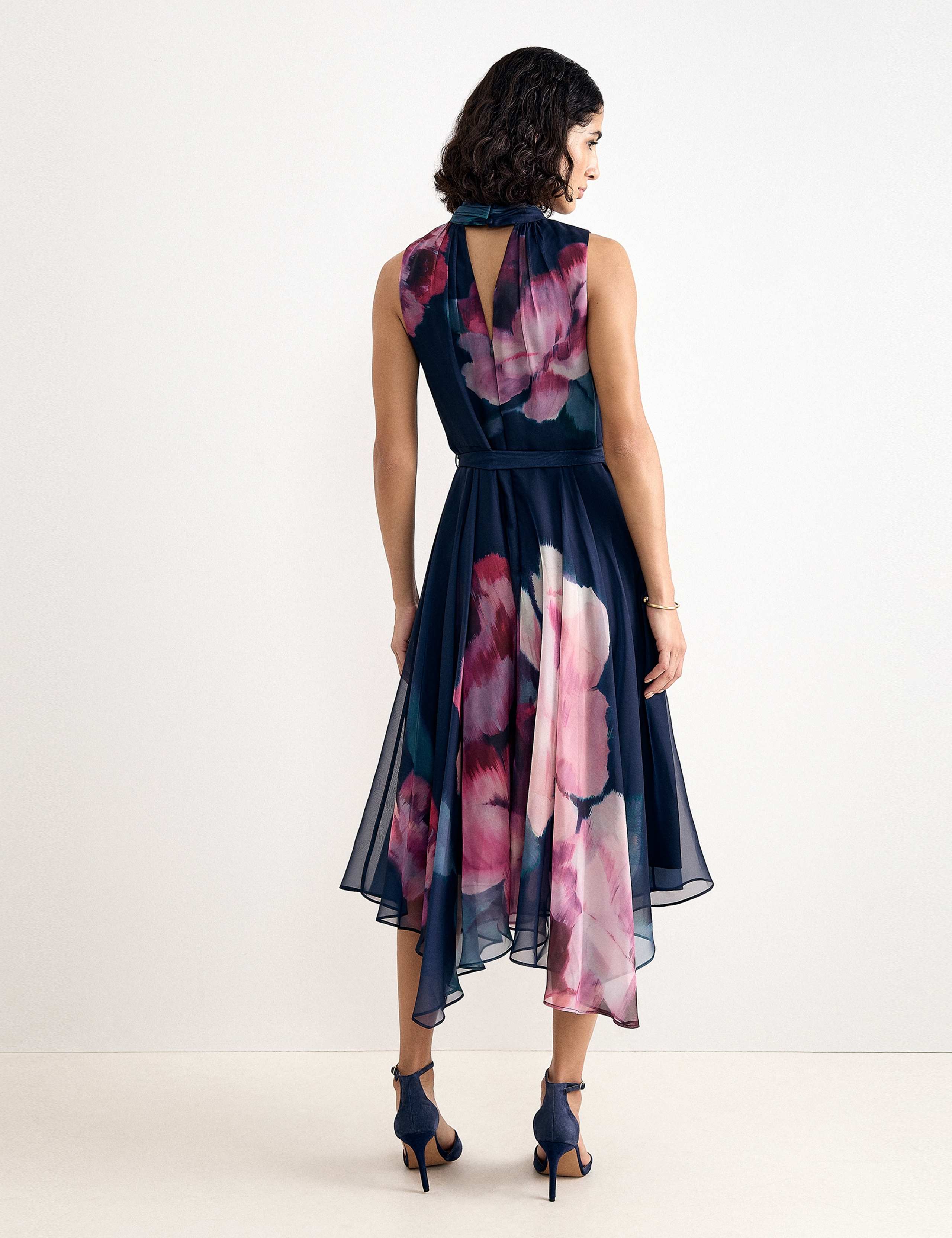 Floral High Neck Midi Waisted Dress 4 of 8