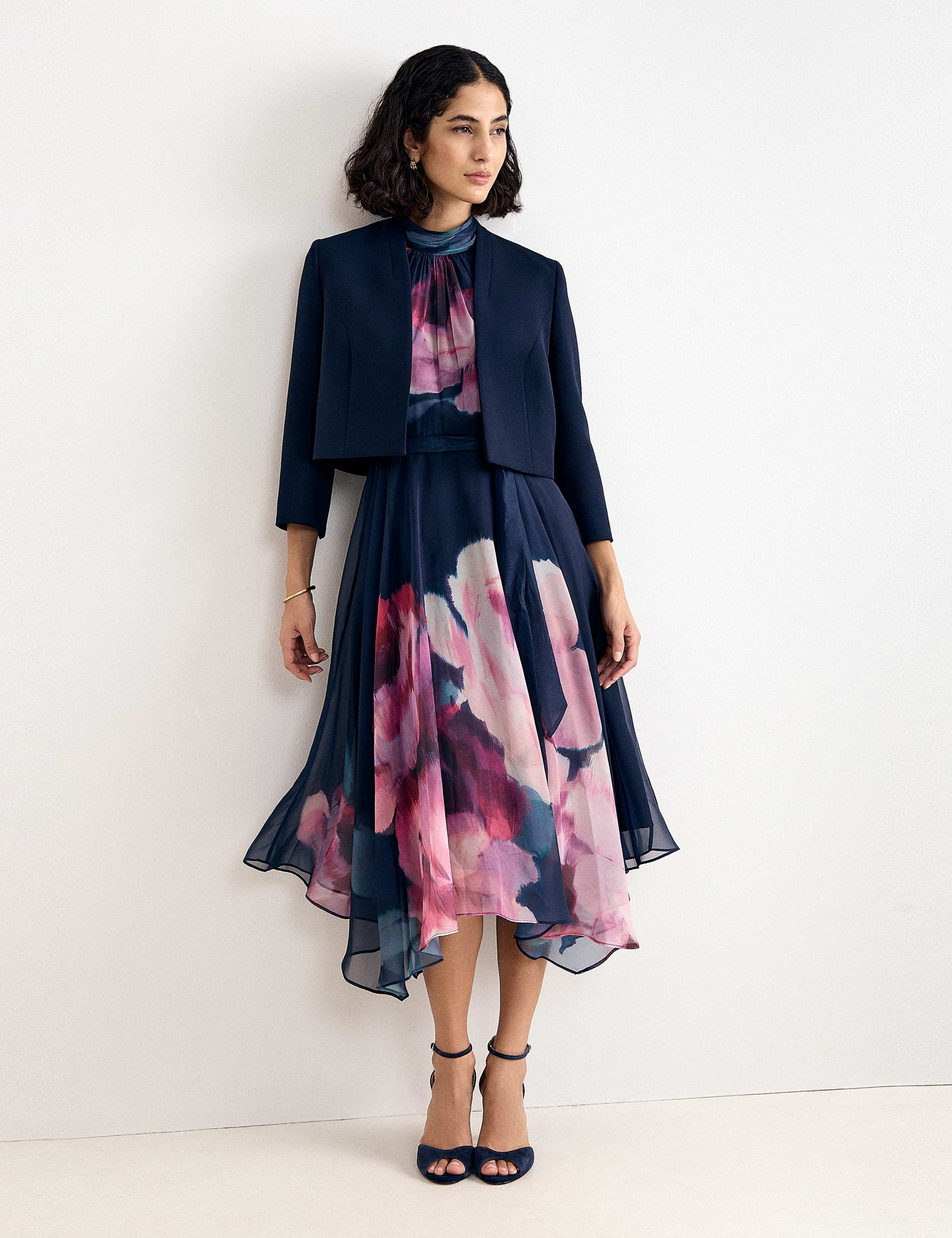 Floral High Neck Midi Waisted Dress 6 of 8