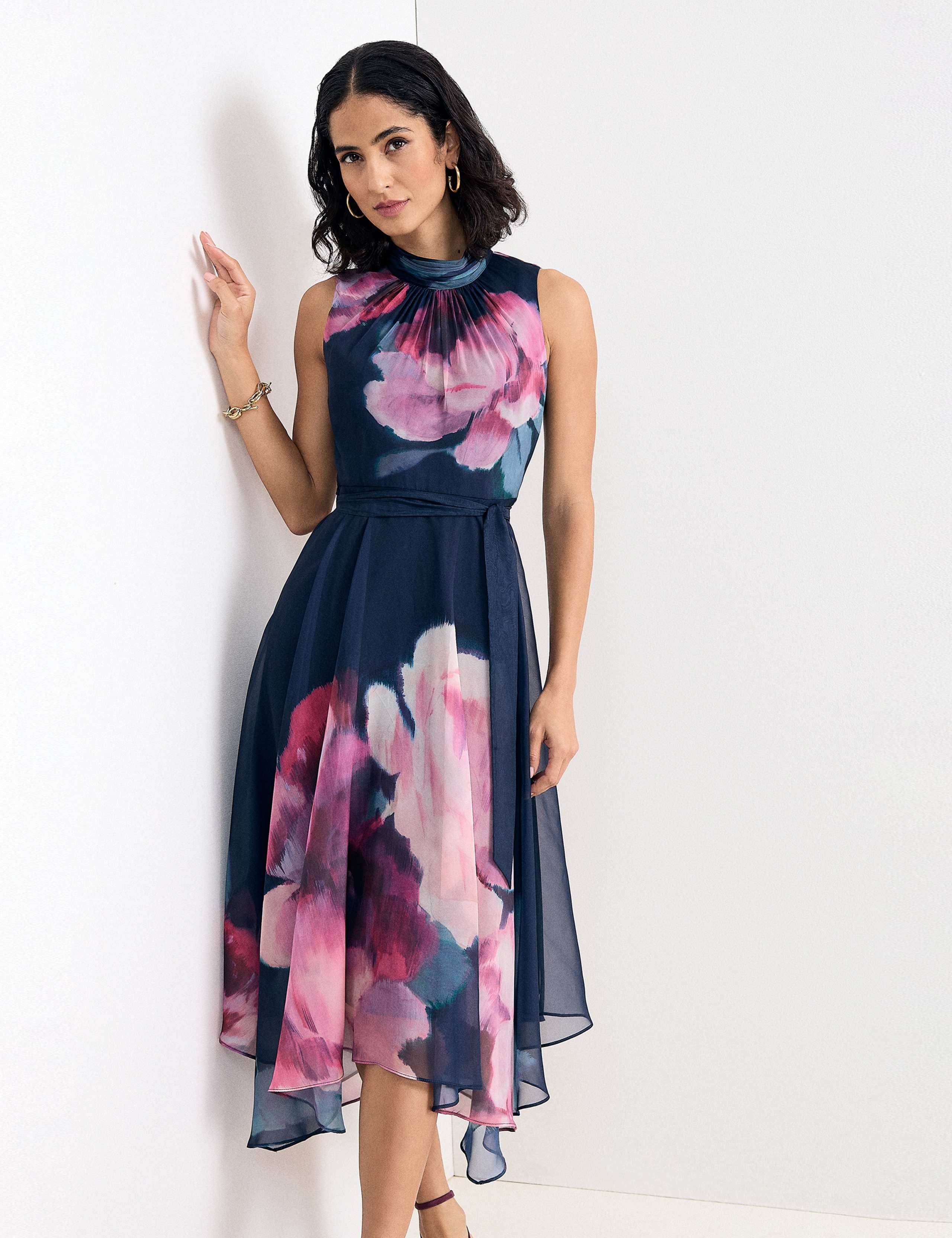 Floral High Neck Midi Waisted Dress 7 of 8