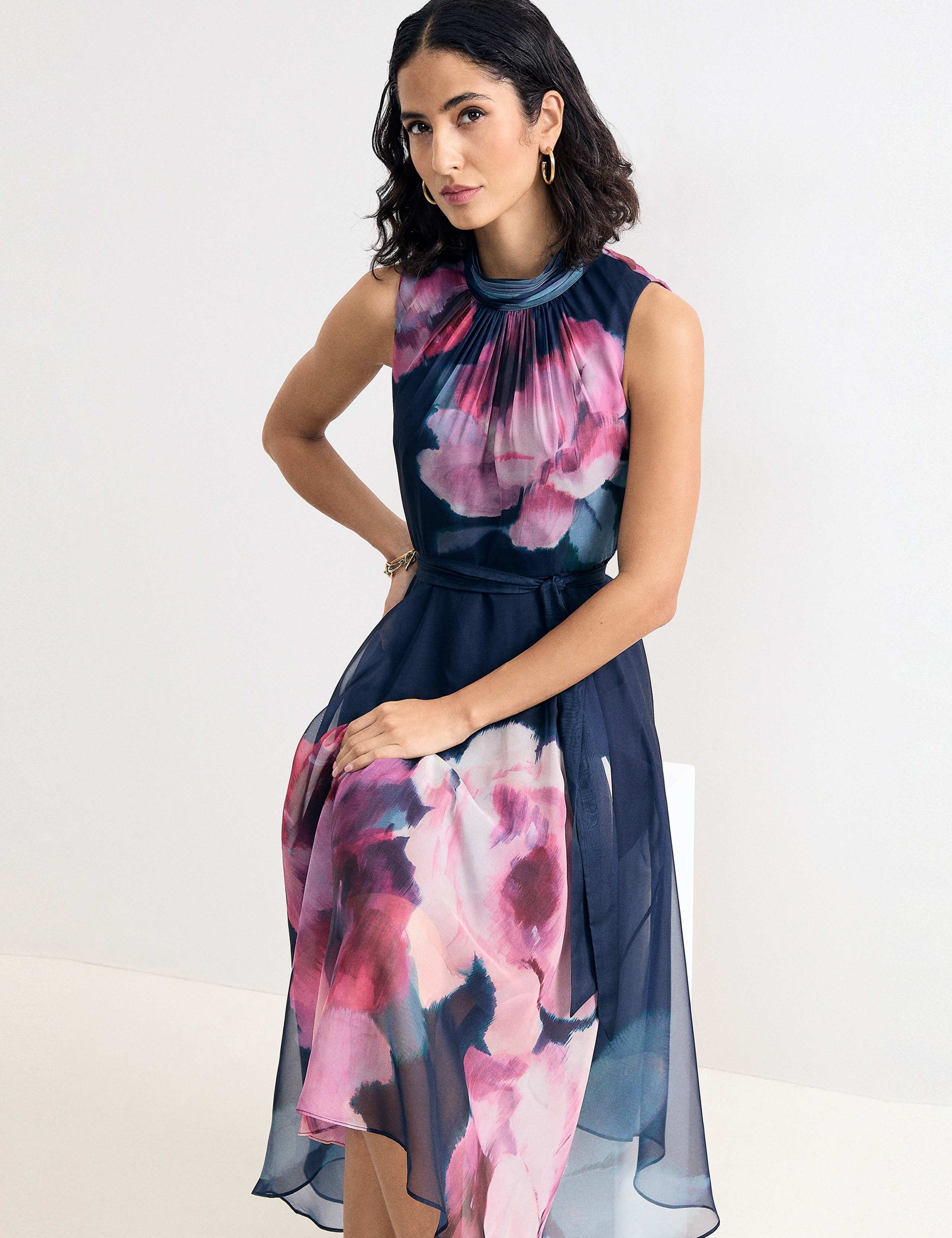 Floral High Neck Midi Waisted Dress 8 of 8