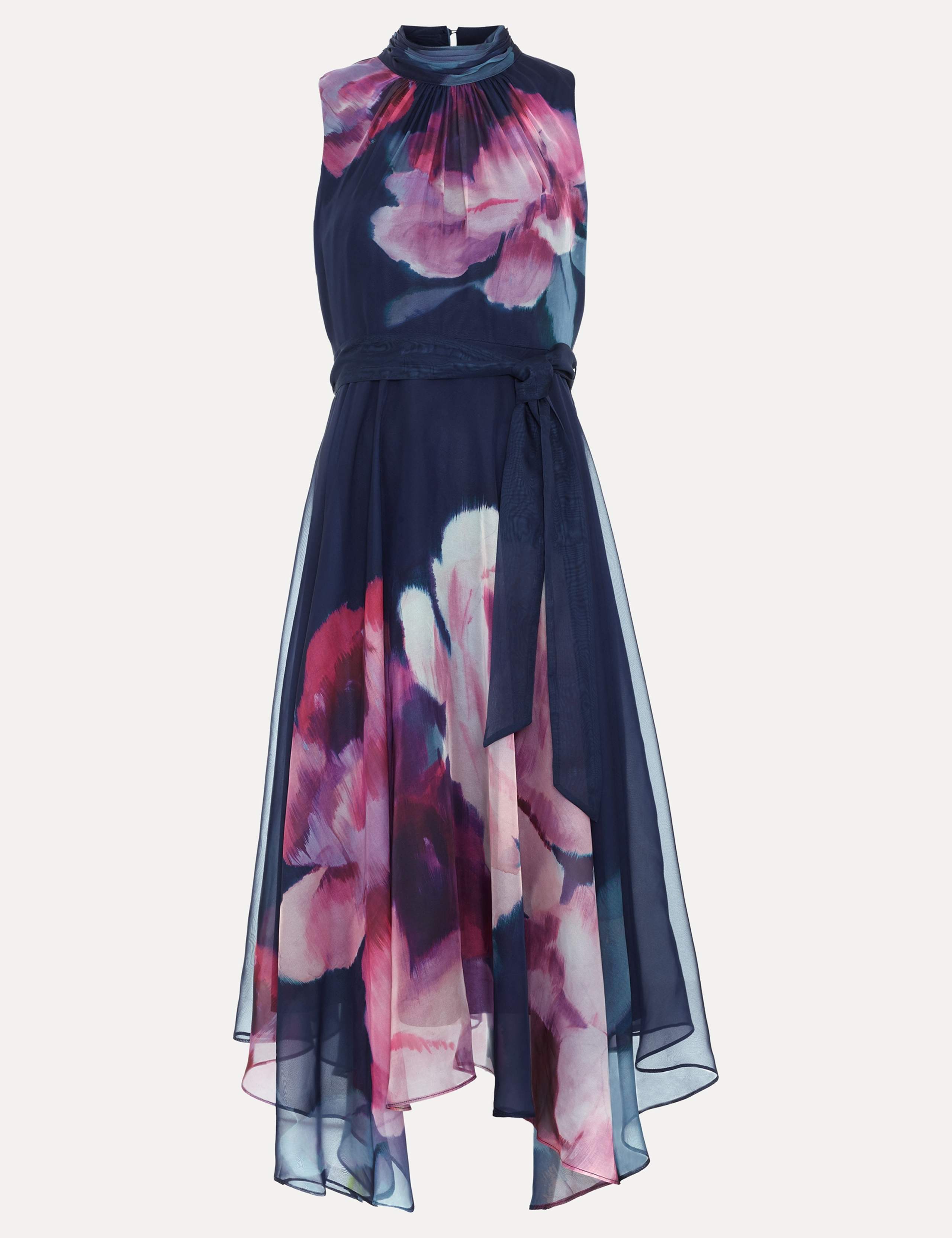 Floral High Neck Midi Waisted Dress 2 of 8