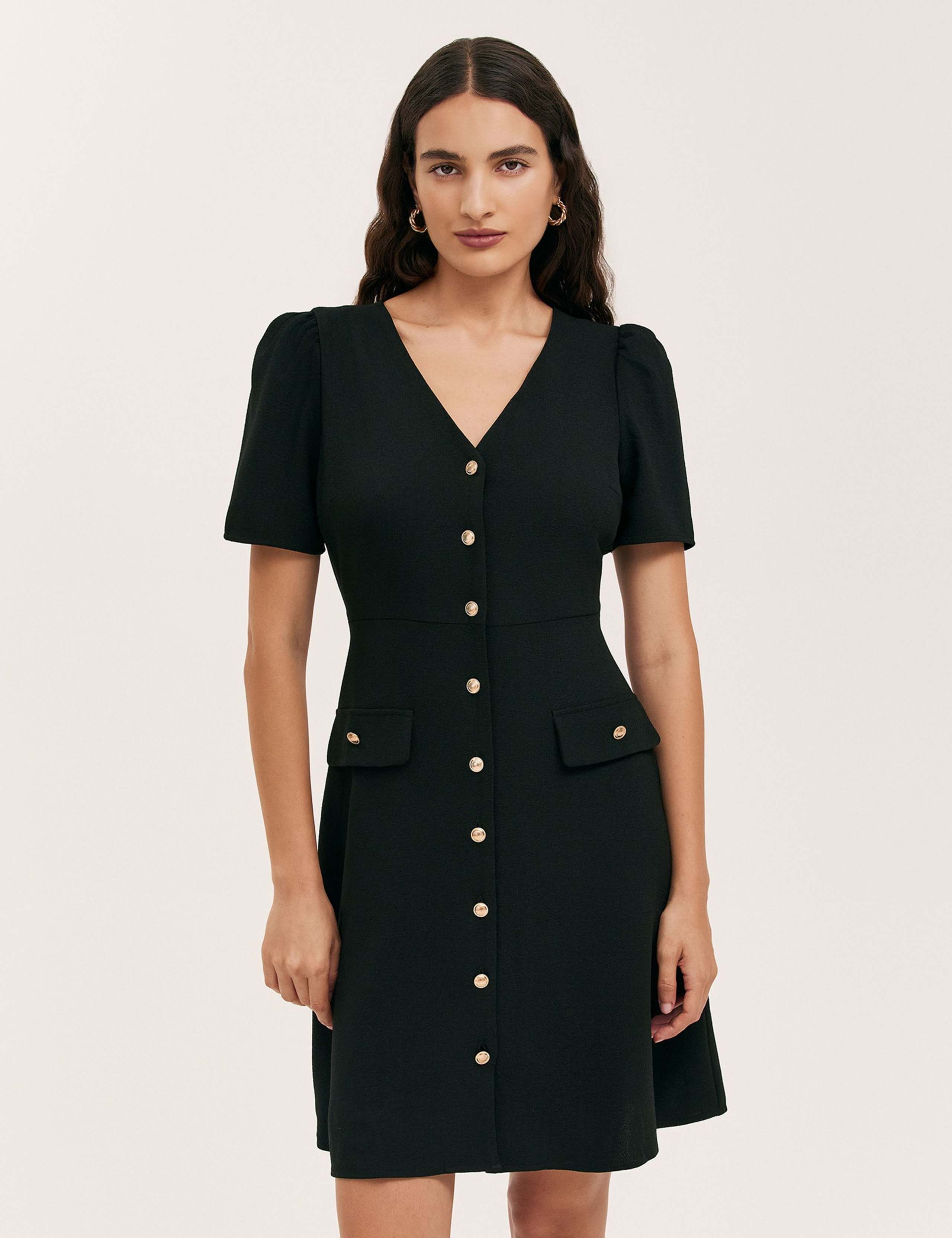 V-Neck Button Through Tailored Dress 3 of 5