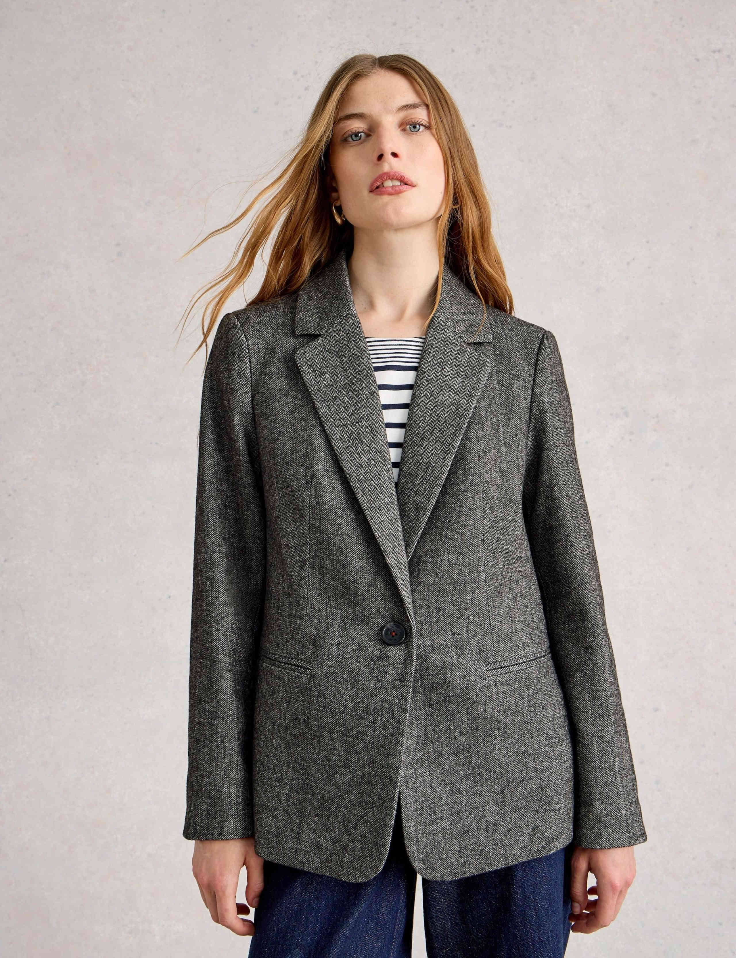 Herringbone Single Breasted Blazer with Wool 6 of 6