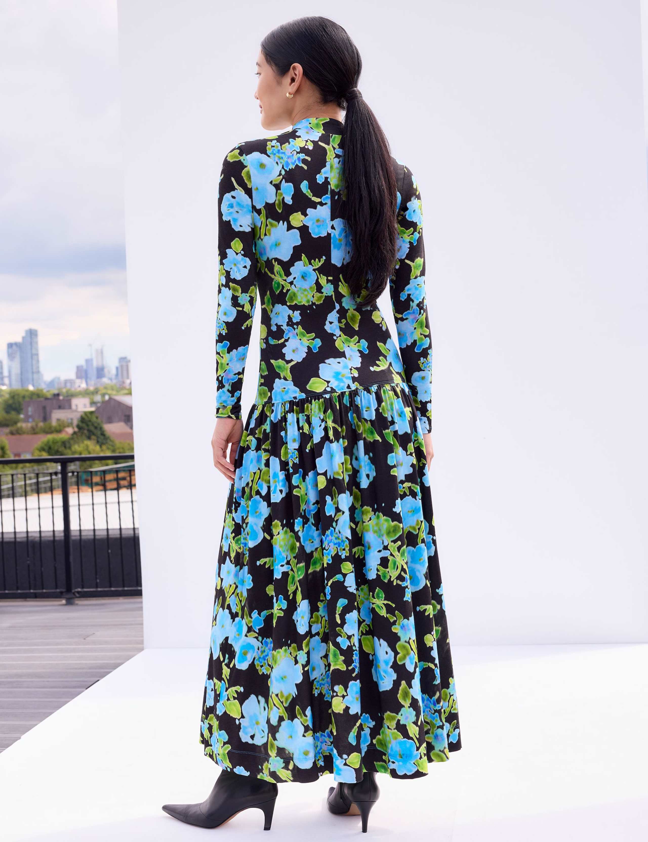 Floral Funnel Neck Midaxi Drop Waist Dress 2 of 3