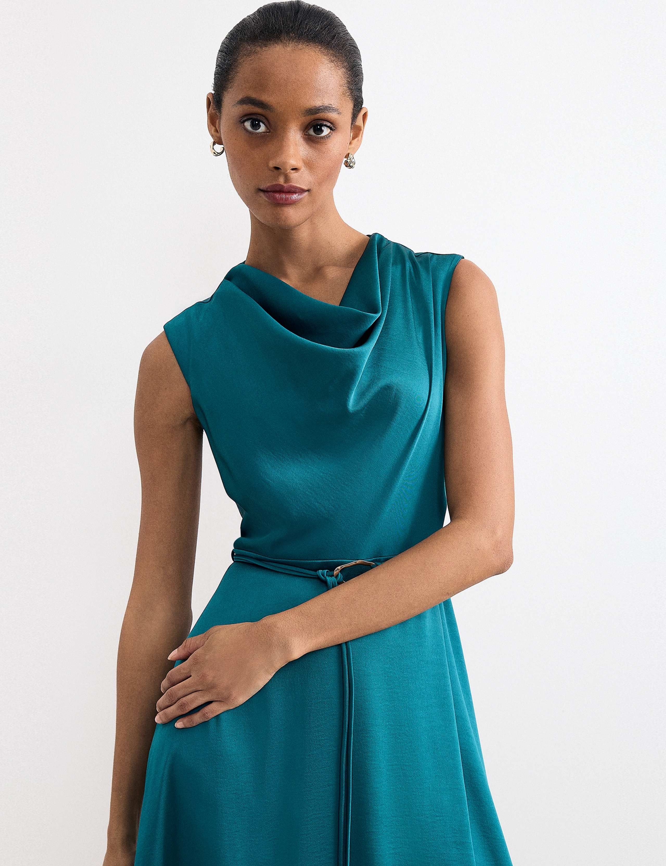 Cowl Neck Belted Midi Waisted Dress 4 of 7