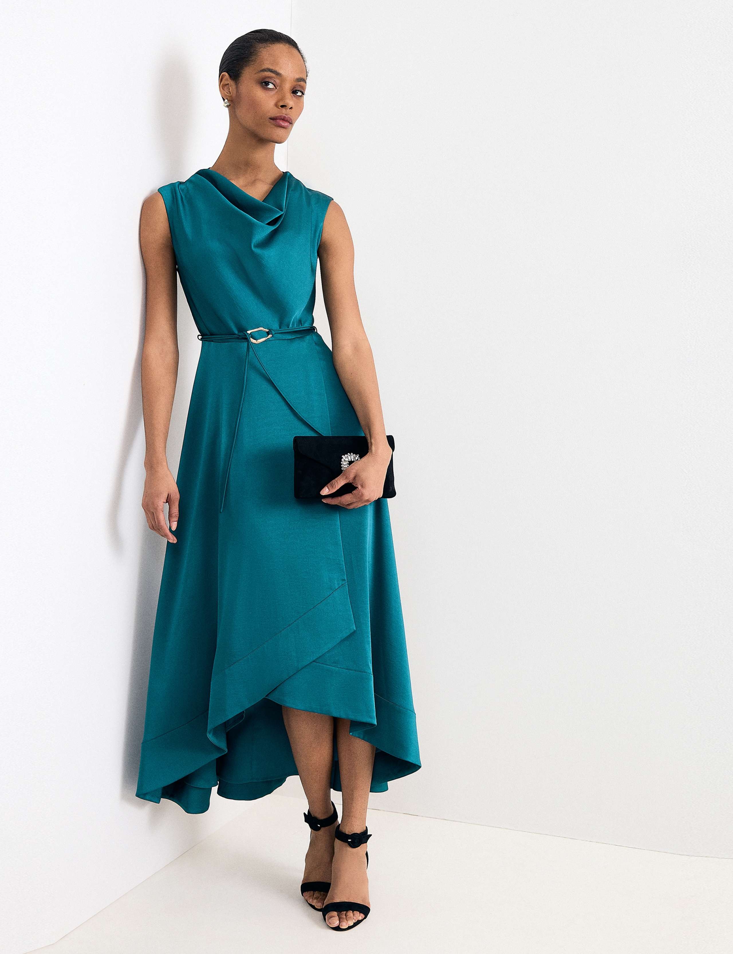 Cowl Neck Belted Midi Waisted Dress 6 of 7